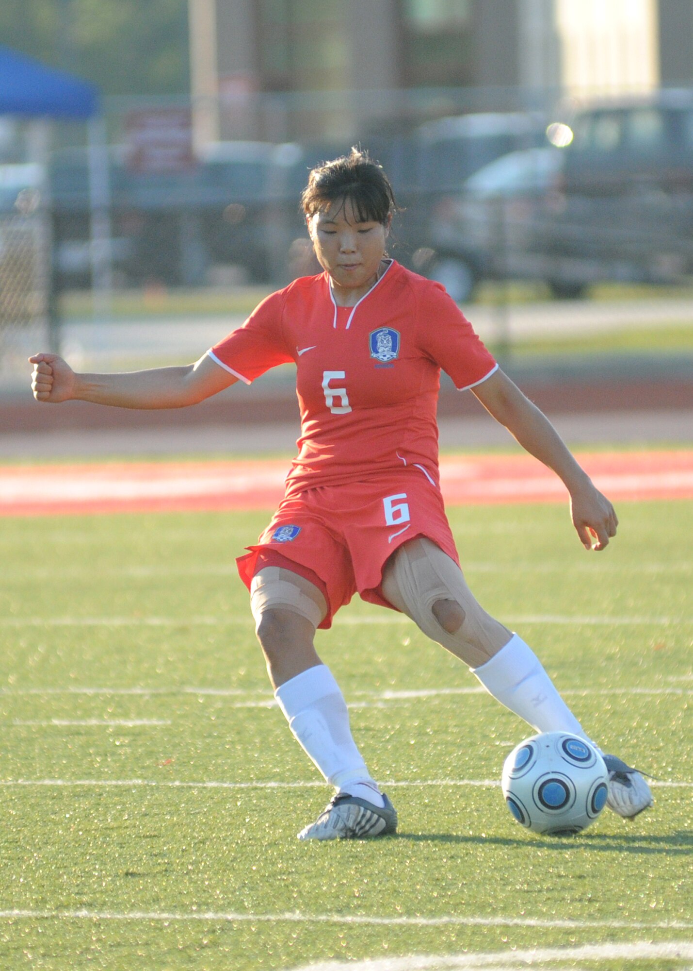 Brazil and The Republic of South Korea compete during the 5th CISM Women’s Soccer Championship at Biloxi High School Stadium 6 June.  The CISM tournament, hosted by Keesler Air Force Base, includes teams from Brazil, Canada, France, Germany, The Netherlands, The Republic of South Korea and the United States.  Matches are being held June 6 to 13, with the Gold match June 13 at 2 p.m.  Organizers say the tournament gives teams and people who attend a chance to develop bonds and life-long friendships between the countries and a chance to learn about one another’s cultural similarities and differences.  (U.S. Air Force photo by Kemberly Groue)