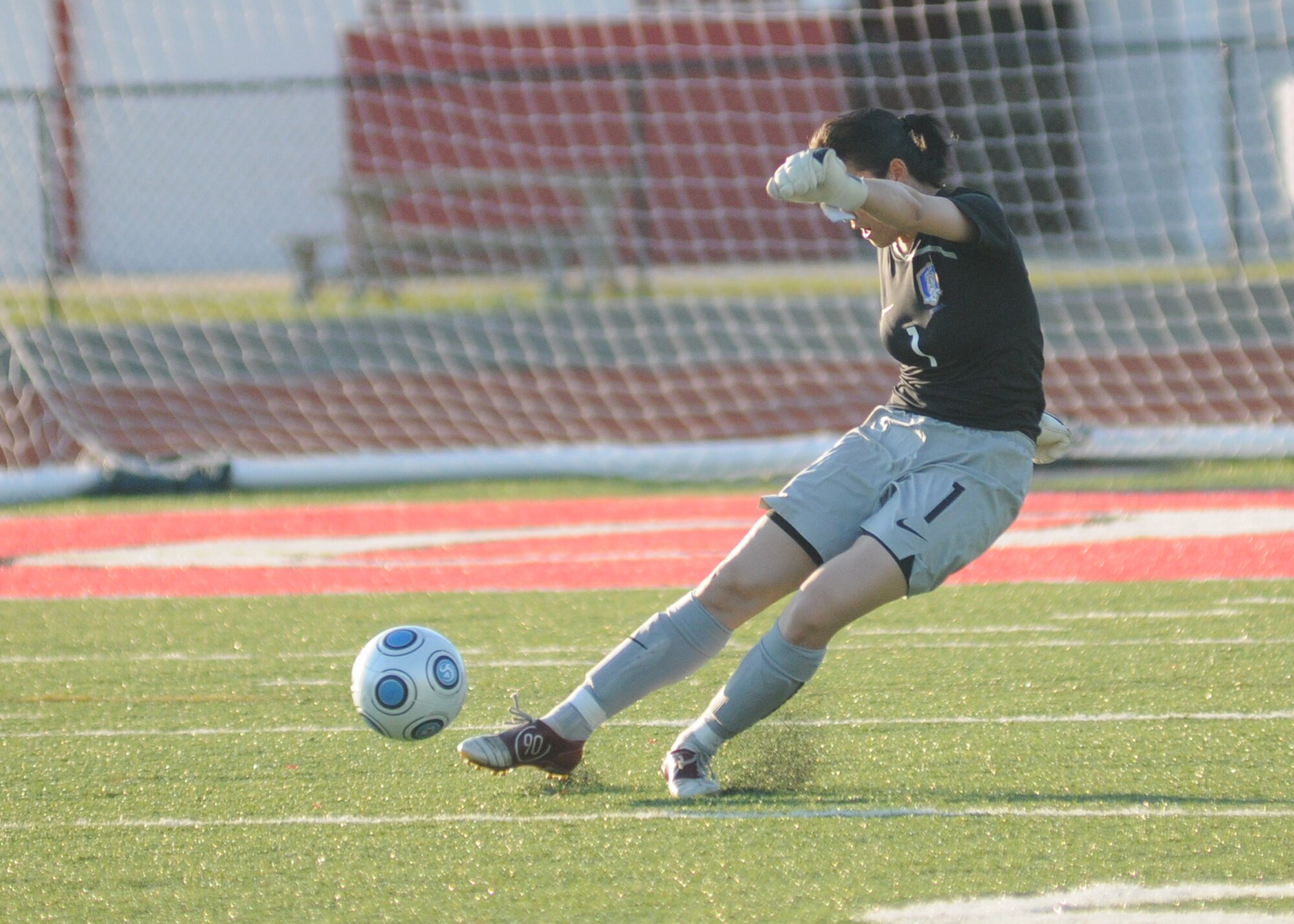 Brazil and The Republic of South Korea compete during the 5th CISM Women’s Soccer Championship at Biloxi High School Stadium 6 June.  The CISM tournament, hosted by Keesler Air Force Base, includes teams from Brazil, Canada, France, Germany, The Netherlands, The Republic of South Korea and the United States.  Matches are being held June 6 to 13, with the Gold match June 13 at 2 p.m.  Organizers say the tournament gives teams and people who attend a chance to develop bonds and life-long friendships between the countries and a chance to learn about one another’s cultural similarities and differences.  (U.S. Air Force photo by Kemberly Groue)