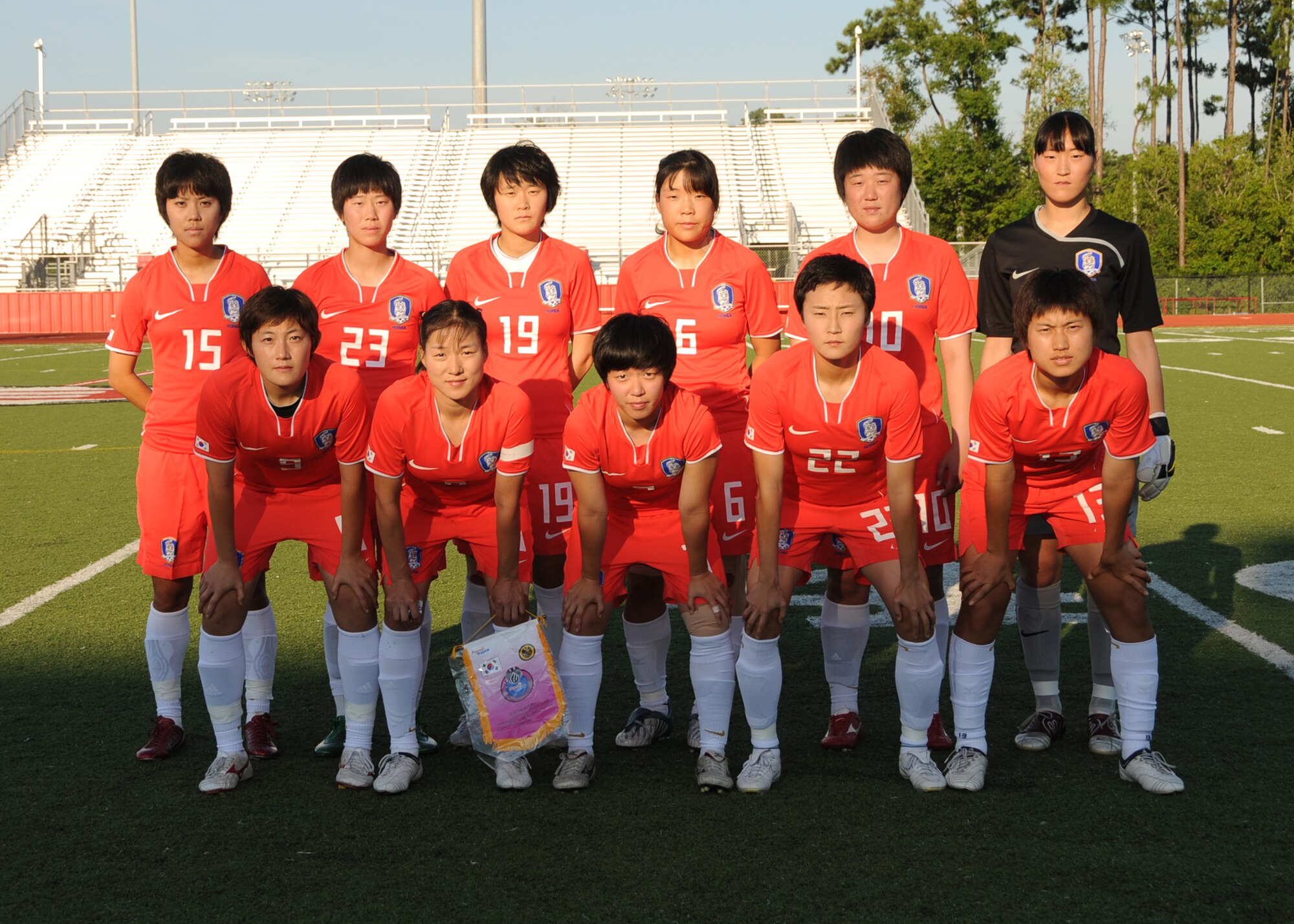 Brazil and The Republic of South Korea compete during the 5th CISM Women’s Soccer Championship at Biloxi High School Stadium 6 June.  The CISM tournament, hosted by Keesler Air Force Base, includes teams from Brazil, Canada, France, Germany, The Netherlands, The Republic of South Korea and the United States.  Matches are being held June 6 to 13, with the Gold match June 13 at 2 p.m.  Organizers say the tournament gives teams and people who attend a chance to develop bonds and life-long friendships between the countries and a chance to learn about one another’s cultural similarities and differences.  (U.S. Air Force photo by Kemberly Groue)