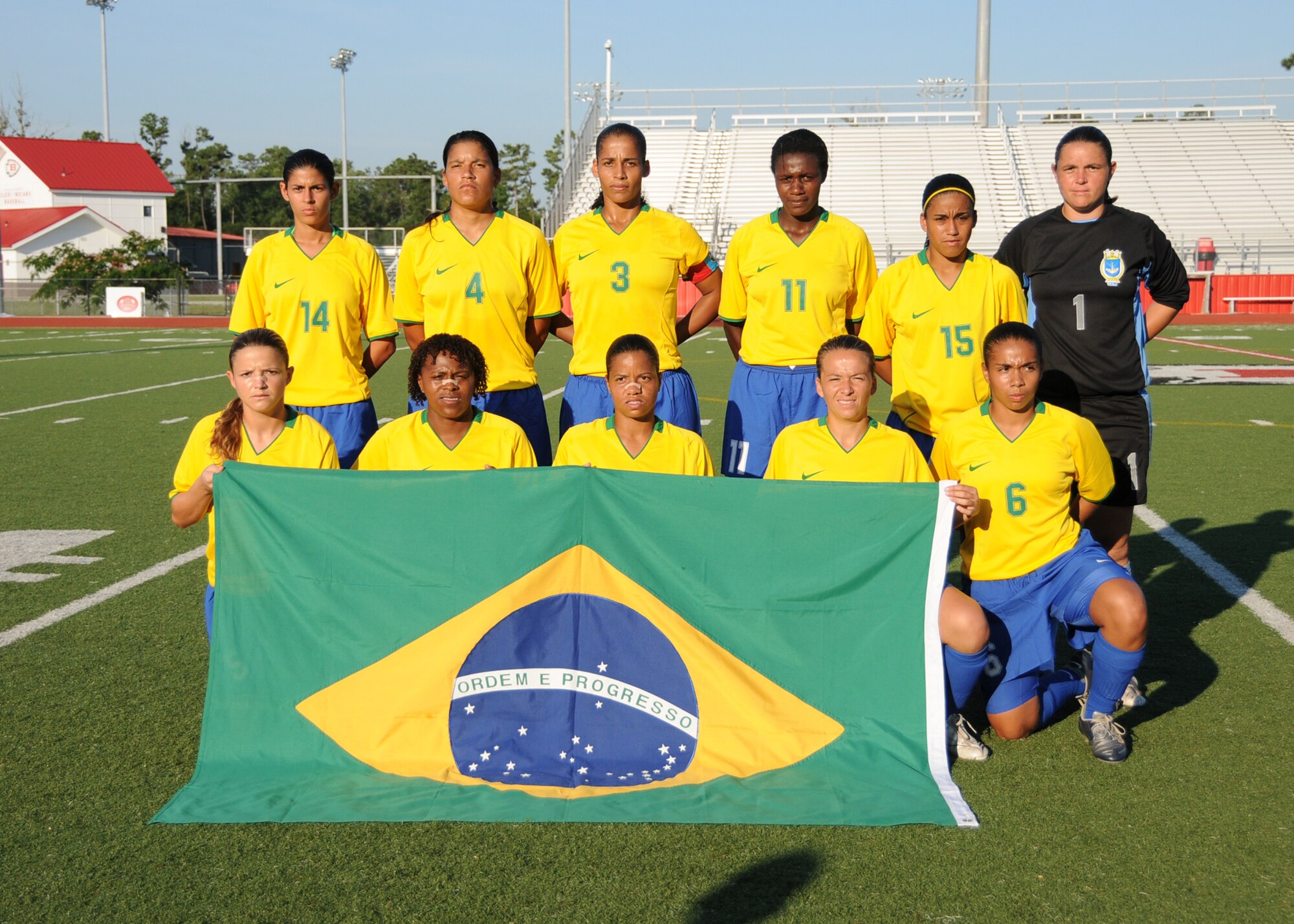 Brazil and The Republic of South Korea compete during the 5th CISM Women’s Soccer Championship at Biloxi High School Stadium 6 June.  The CISM tournament, hosted by Keesler Air Force Base, includes teams from Brazil, Canada, France, Germany, The Netherlands, The Republic of South Korea and the United States.  Matches are being held June 6 to 13, with the Gold match June 13 at 2 p.m.  Organizers say the tournament gives teams and people who attend a chance to develop bonds and life-long friendships between the countries and a chance to learn about one another’s cultural similarities and differences.  (U.S. Air Force photo by Kemberly Groue)