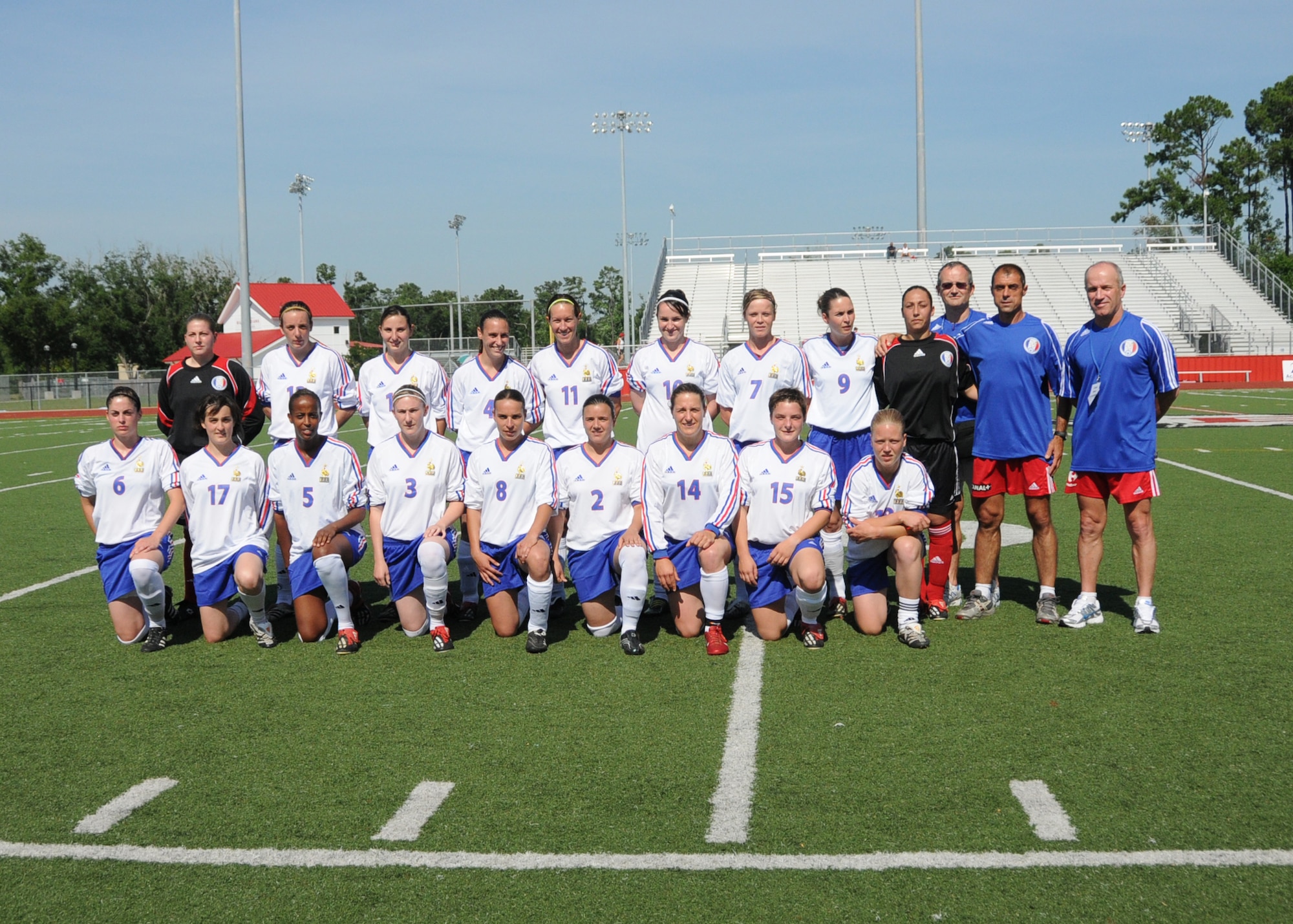 The Netherlands and France compete during the 5th CISM Women’s Soccer Championship at Biloxi High School Stadium 6 June.  The CISM tournament, hosted by Keesler Air Force Base, includes teams from Brazil, Canada, France, Germany, The Netherlands, The Republic of South Korea and the United States.  Matches are being held June 6 to 13, with the Gold match June 13 at 2 p.m.  Organizers say the tournament gives teams and people who attend a chance to develop bonds and life-long friendships between the countries and a chance to learn about one another’s cultural similarities and differences.  (U.S. Air Force photo by Kemberly Groue)