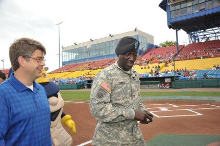 Major General Abraham J. Turner, Chief of Staff, U.S. Strategic Command, participates in Military Appreciation Day at Rosenblatt Stadium, Omaha Nebraska on June 7th, 2009.  General Turner threw out a ceremonial first pitch and met with members of the Omaha Royals baseball organization.