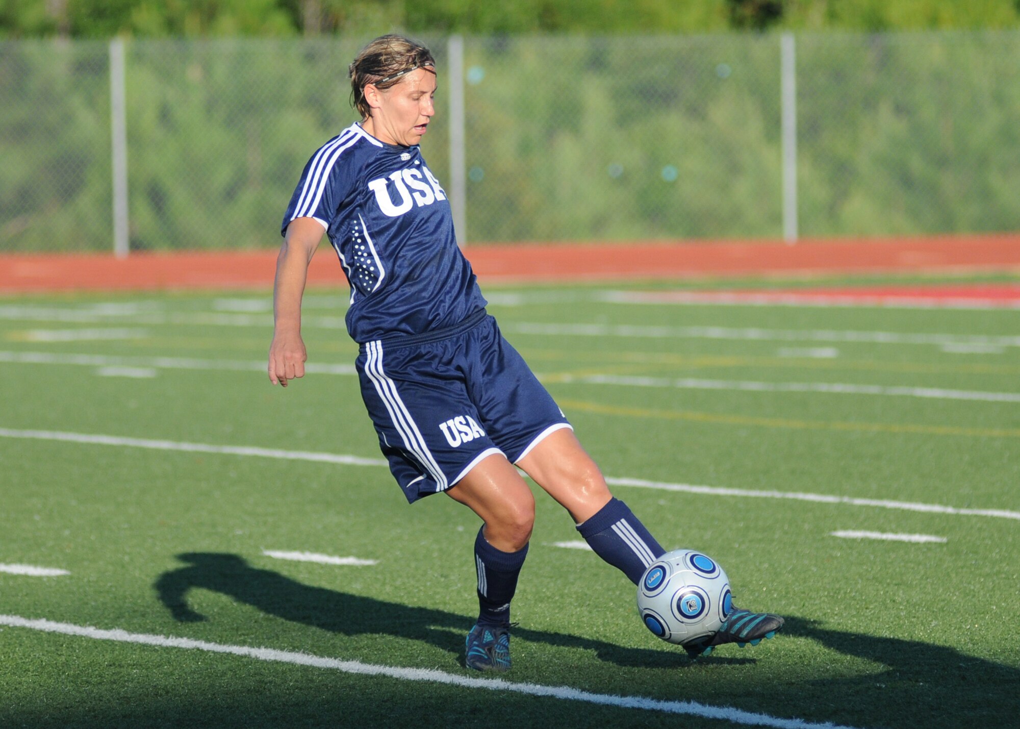 The United States and The Republic of South Korea compete during the 5th CISM Women’s Soccer Championship at Biloxi High School Stadium 7 June.  The CISM tournament, hosted by Keesler Air Force Base, includes teams from Brazil, Canada, France, Germany, The Netherlands, The Republic of South Korea and the United States.  Matches are being held June 6 to 13, with the Gold match June 13 at 2 p.m.  Organizers say the tournament gives teams and people who attend a chance to develop bonds and life-long friendships between the countries and a chance to learn about one another’s cultural similarities and differences.  (U.S. Air Force photo by Kemberly Groue)