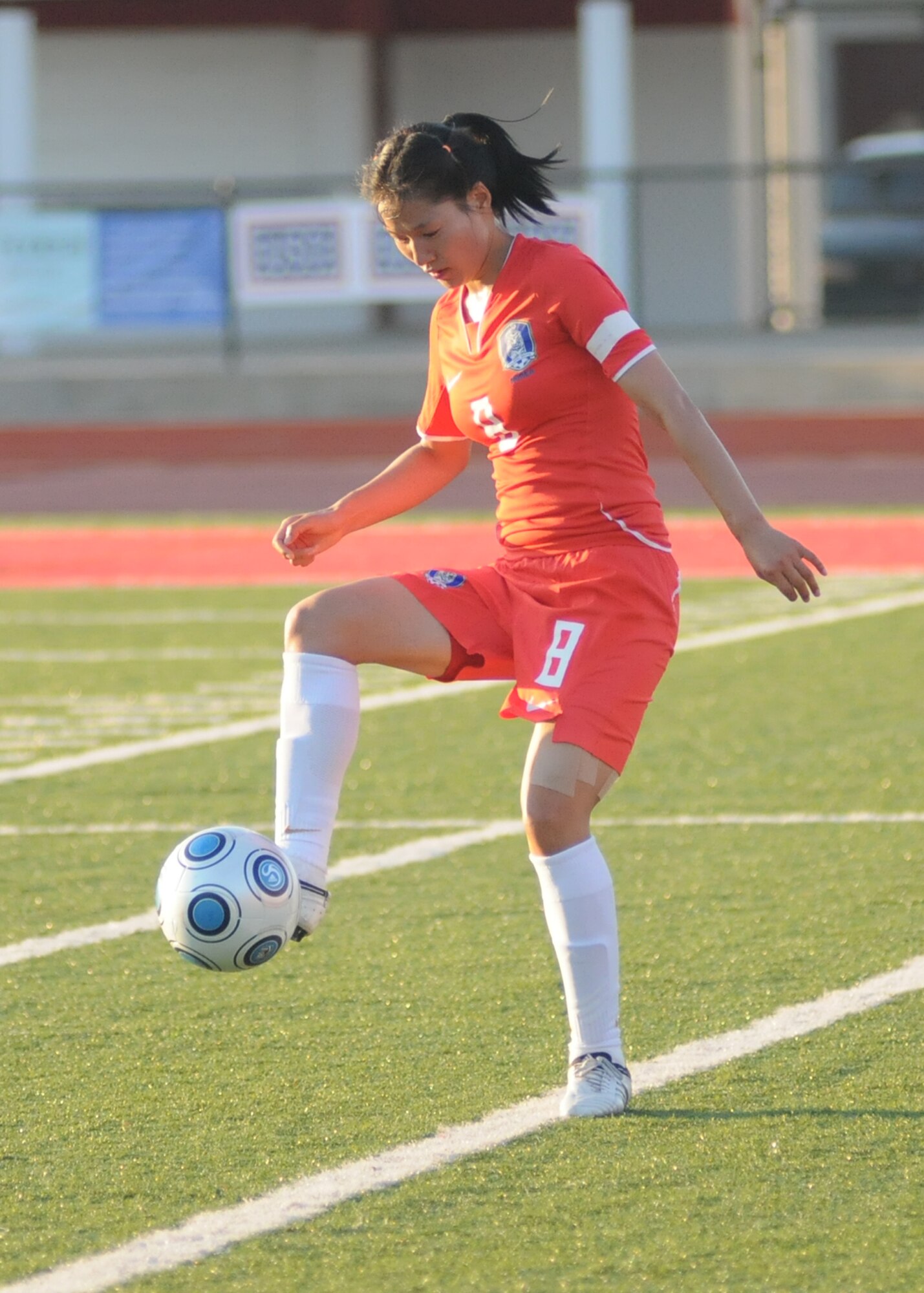 Brazil and The Republic of South Korea compete during the 5th CISM Women’s Soccer Championship at Biloxi High School Stadium 6 June.  The CISM tournament, hosted by Keesler Air Force Base, includes teams from Brazil, Canada, France, Germany, The Netherlands, The Republic of South Korea and the United States.  Matches are being held June 6 to 13, with the Gold match June 13 at 2 p.m.  Organizers say the tournament gives teams and people who attend a chance to develop bonds and life-long friendships between the countries and a chance to learn about one another’s cultural similarities and differences.  (U.S. Air Force photo by Kemberly Groue)