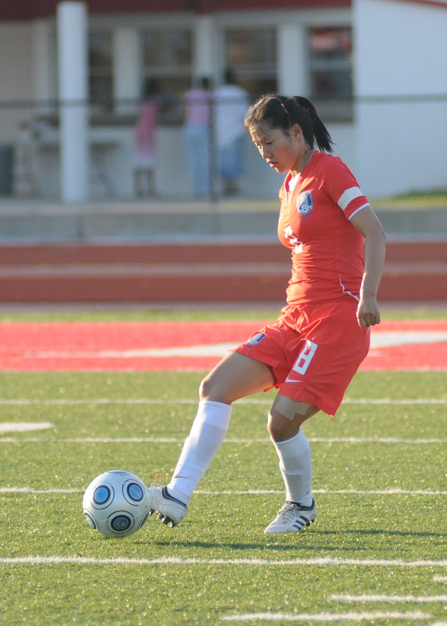 Brazil and The Republic of South Korea compete during the 5th CISM Women’s Soccer Championship at Biloxi High School Stadium 6 June.  The CISM tournament, hosted by Keesler Air Force Base, includes teams from Brazil, Canada, France, Germany, The Netherlands, The Republic of South Korea and the United States.  Matches are being held June 6 to 13, with the Gold match June 13 at 2 p.m.  Organizers say the tournament gives teams and people who attend a chance to develop bonds and life-long friendships between the countries and a chance to learn about one another’s cultural similarities and differences.  (U.S. Air Force photo by Kemberly Groue)