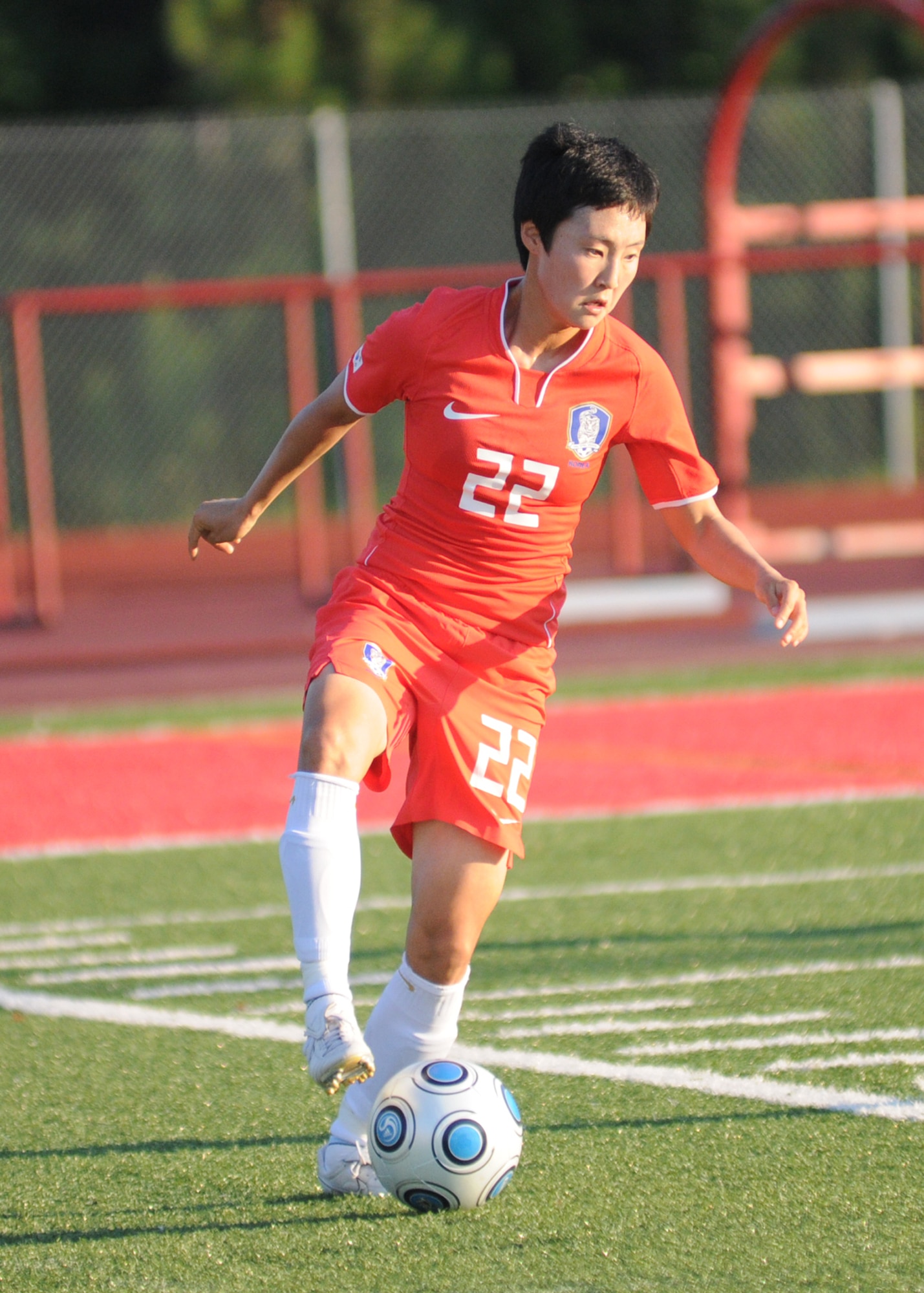 Brazil and The Republic of South Korea compete during the 5th CISM Women’s Soccer Championship at Biloxi High School Stadium 6 June.  The CISM tournament, hosted by Keesler Air Force Base, includes teams from Brazil, Canada, France, Germany, The Netherlands, The Republic of South Korea and the United States.  Matches are being held June 6 to 13, with the Gold match June 13 at 2 p.m.  Organizers say the tournament gives teams and people who attend a chance to develop bonds and life-long friendships between the countries and a chance to learn about one another’s cultural similarities and differences.  (U.S. Air Force photo by Kemberly Groue)