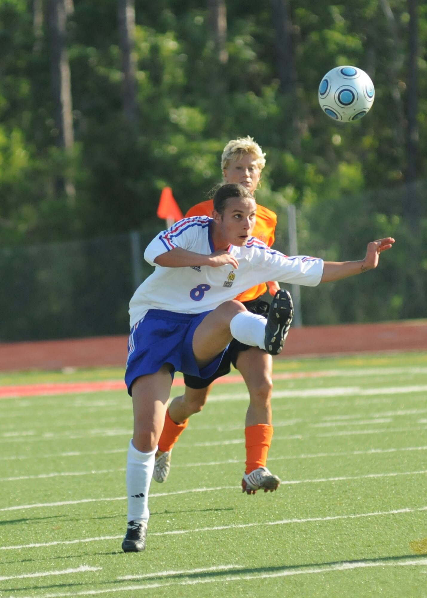 Brazil and The Republic of South Korea compete during the 5th CISM Women’s Soccer Championship at Biloxi High School Stadium 6 June.  The CISM tournament, hosted by Keesler Air Force Base, includes teams from Brazil, Canada, France, Germany, The Netherlands, The Republic of South Korea and the United States.  Matches are being held June 6 to 13, with the Gold match June 13 at 2 p.m.  Organizers say the tournament gives teams and people who attend a chance to develop bonds and life-long friendships between the countries and a chance to learn about one another’s cultural similarities and differences.  (U.S. Air Force photo by Kemberly Groue)