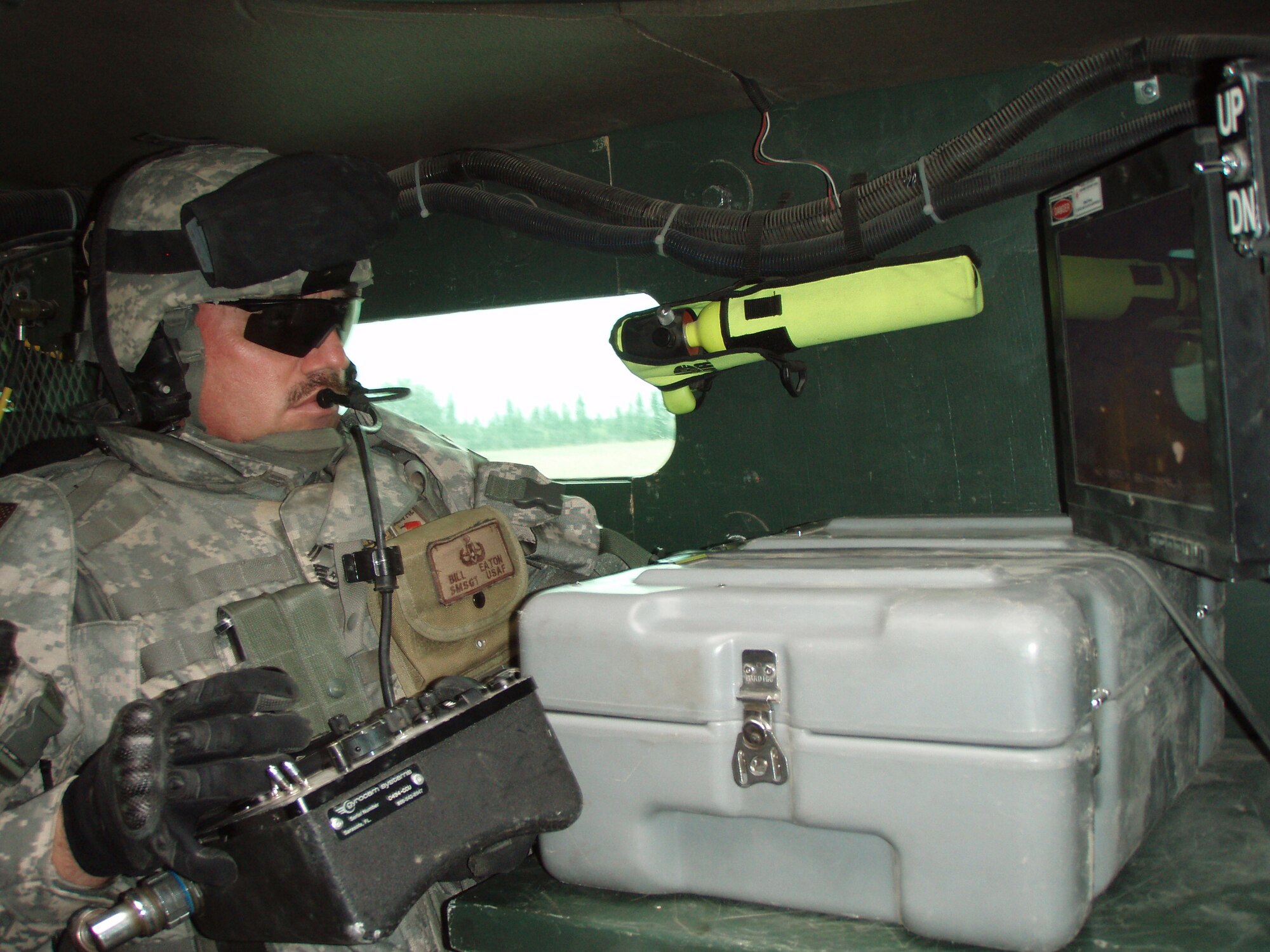 Senior Master Sgt. William Eaton, 39th Civil Engineer Squadron explosive ordnance disposal superintendant, conducts operations while on deployment to Joint Base Balad, Iraq, In 2008.  Sergeant Eaton was awarded a Bronze Star in a ceremony June 2 for his work while deployed. (Courtesy Photo)