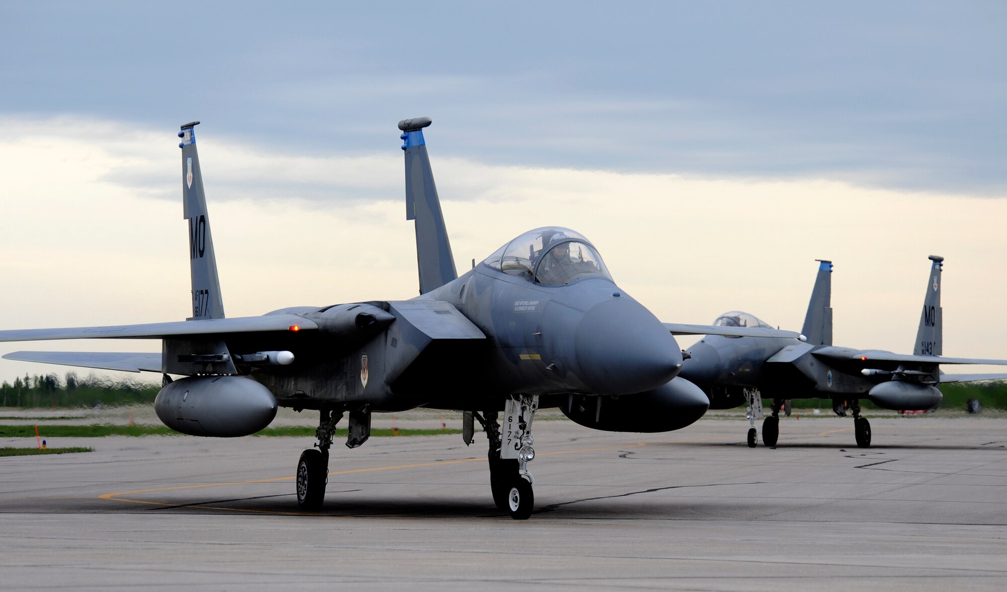 WING COLD LAKE, Alberta - F-15C Eagles from the 390th Fighter Squadron arrives in preparation for exercise Maple Flag 42 at Wing Cold Lake, Alberta, May 30. Maple Flag is a Canadian-sponsored and Air Combat Command supported exercise providing aircrews simulated air and ground combat training to coalition forces in a NATO environment. (U.S. Air Force photo/Senior Airman Larry E. Reid Jr.)