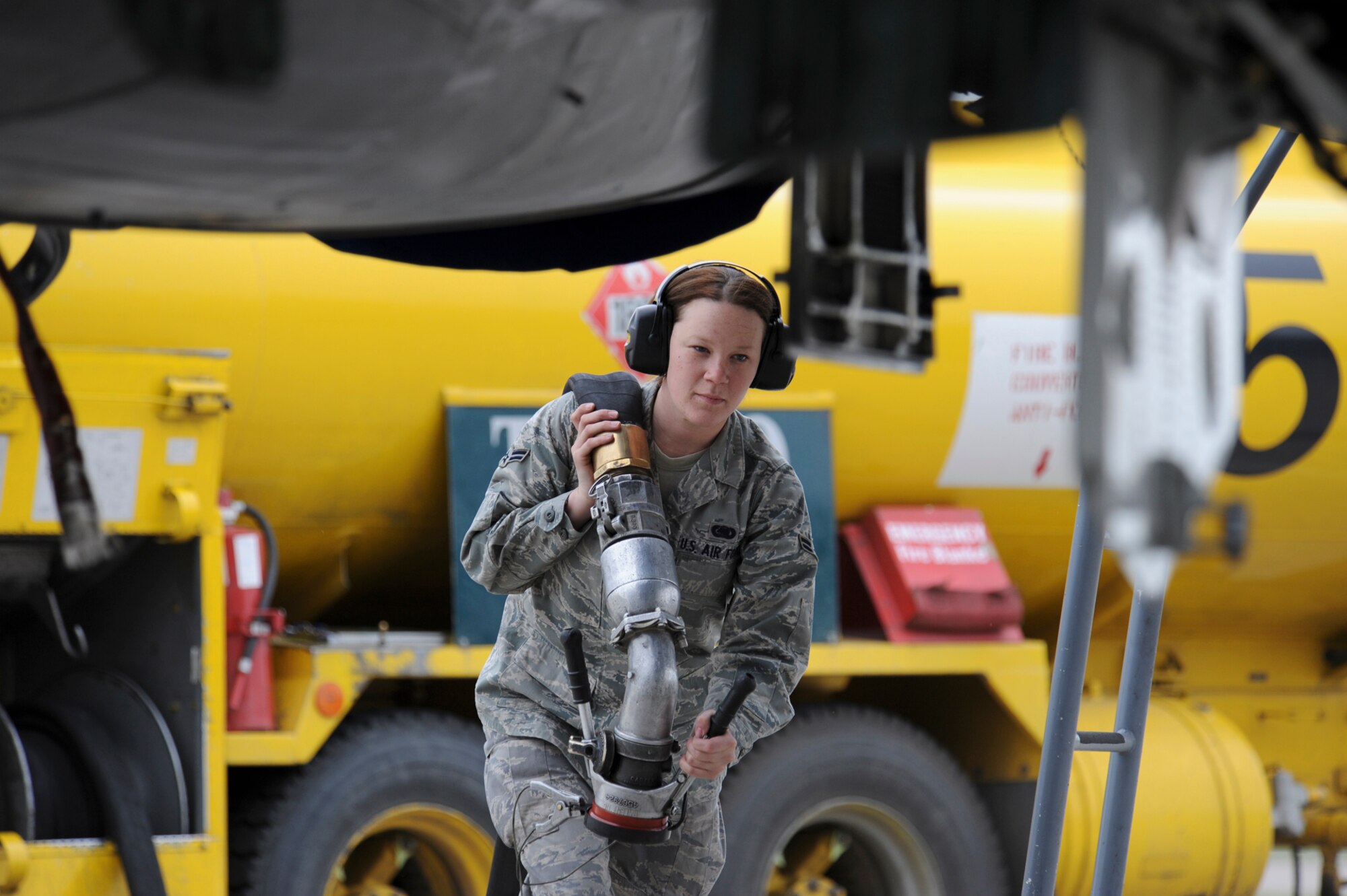 WING COLD LAKE, Alberta - Airman 1st Class Tara Isbell, 366th Logistics Readiness Squadron fuels specialist, prepares to refuel an F-15C Eagle after the arrival of the 390th Fighter Squadron to participate in exercise Maple Flag 42 at Wing Cold Lake, Alberta, May 30. Maple Flag is a Canadian-sponsored and Air Combat Command supported exercise providing aircrews simulated air and ground combat training to coalition forces in a NATO environment. (U.S. Air Force photo/Senior Airman Larry E. Reid Jr.)
