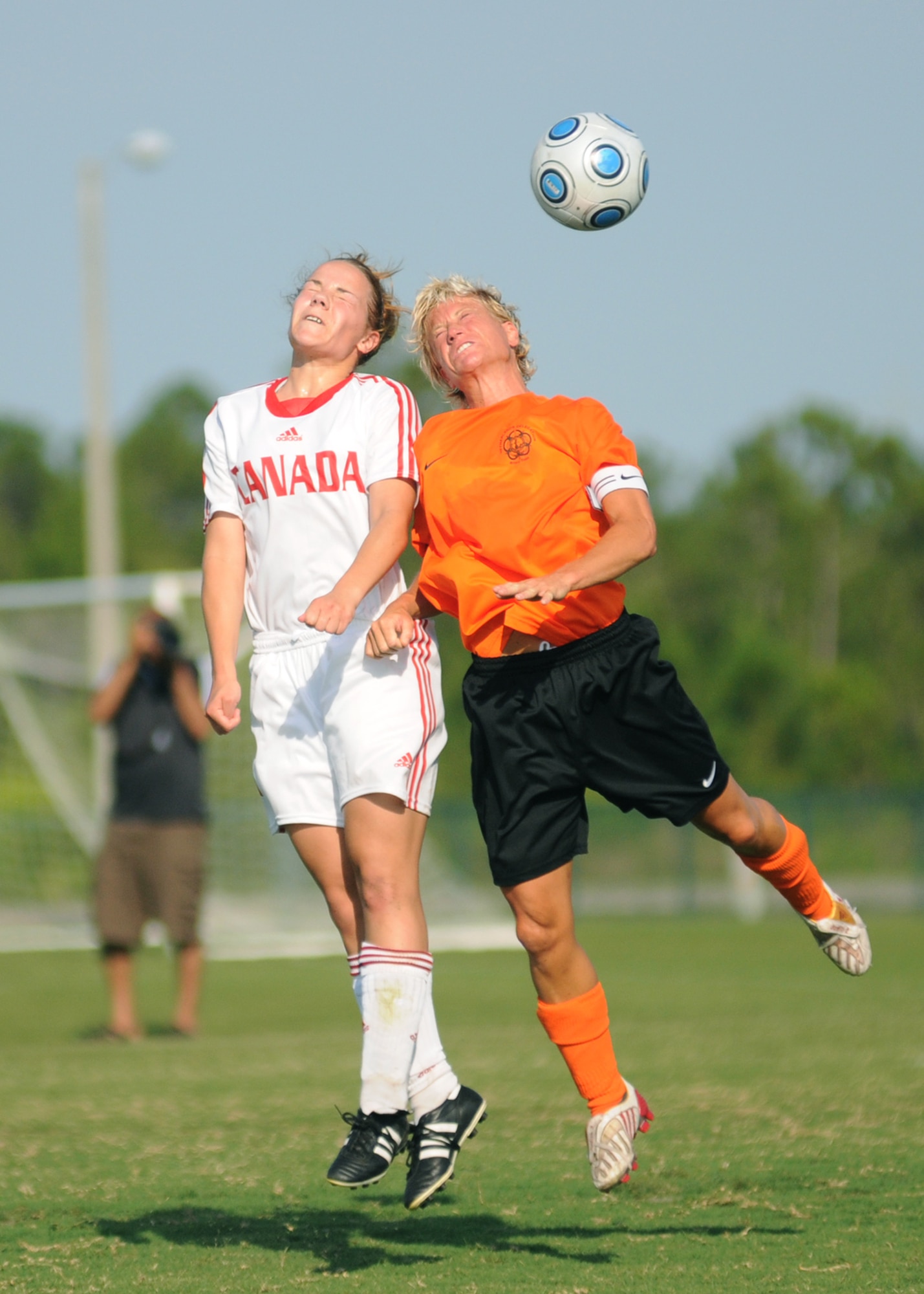 The Netherlands  and Canada compete during the 5th CISM Women’s Soccer Championship at the Gulfport Sports Complex 9 June.  The CISM tournament, hosted by Keesler Air Force Base, includes teams from Brazil, Canada, France, Germany, The Netherlands, The Republic of South Korea and the United States.  Matches are being held June 6 to 13, with the Gold match June 13 at 2 p.m.  Organizers say the tournament gives teams and people who attend a chance to develop bonds and life-long friendships between the countries and a chance to learn about one another’s cultural similarities and differences.  (U.S. Air Force photo by Kemberly Groue)