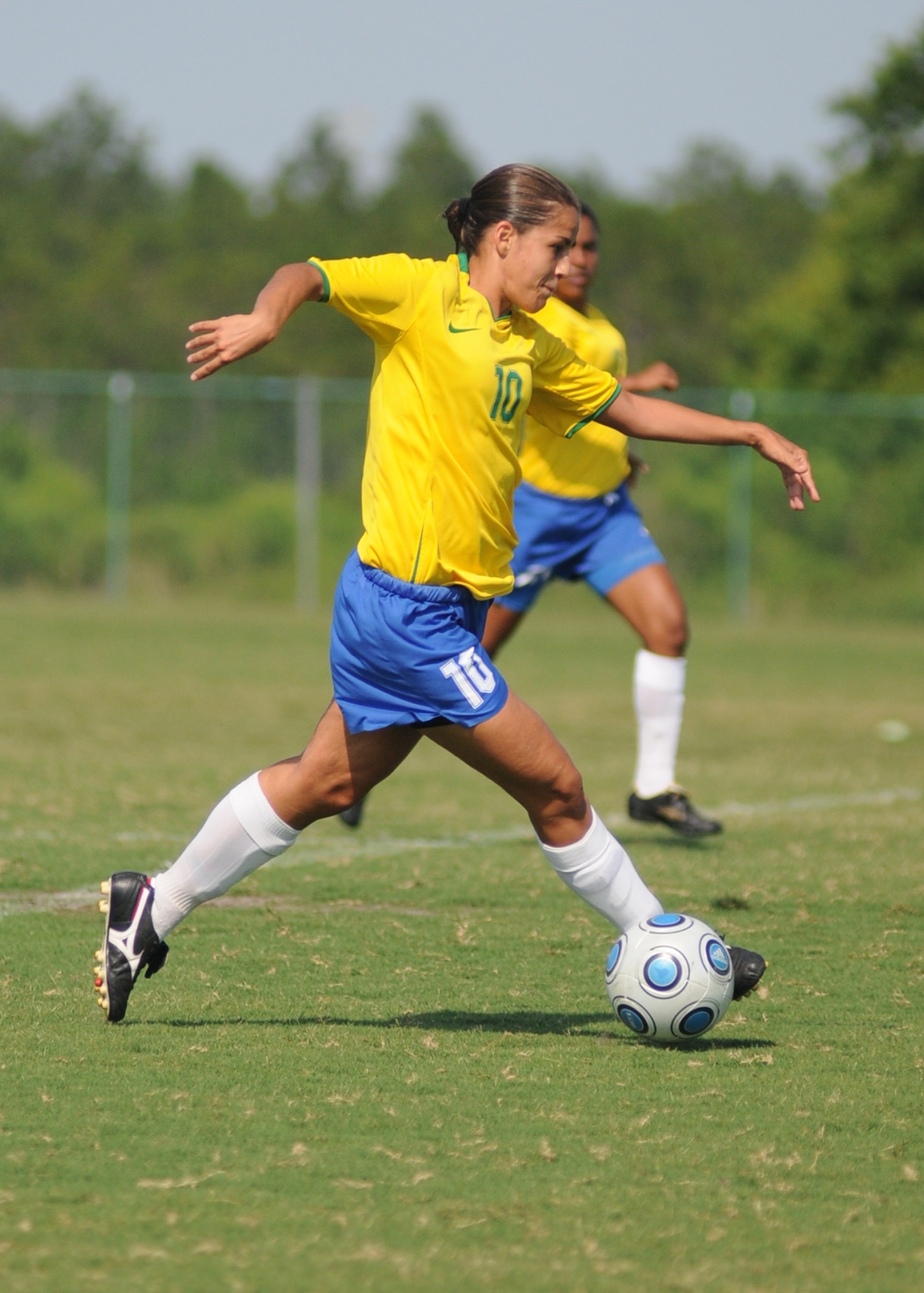 Brazil and the United States compete during the 5th CISM Women’s Soccer Championship at the Gulfport Sports Complex 9 June.  The CISM tournament, hosted by Keesler Air Force Base, includes teams from Brazil, Canada, France, Germany, The Netherlands, The Republic of South Korea and the United States.  Matches are being held June 6 to 13, with the Gold match June 13 at 2 p.m.  Organizers say the tournament gives teams and people who attend a chance to develop bonds and life-long friendships between the countries and a chance to learn about one another’s cultural similarities and differences.  (U.S. Air Force photo by Kemberly Groue)