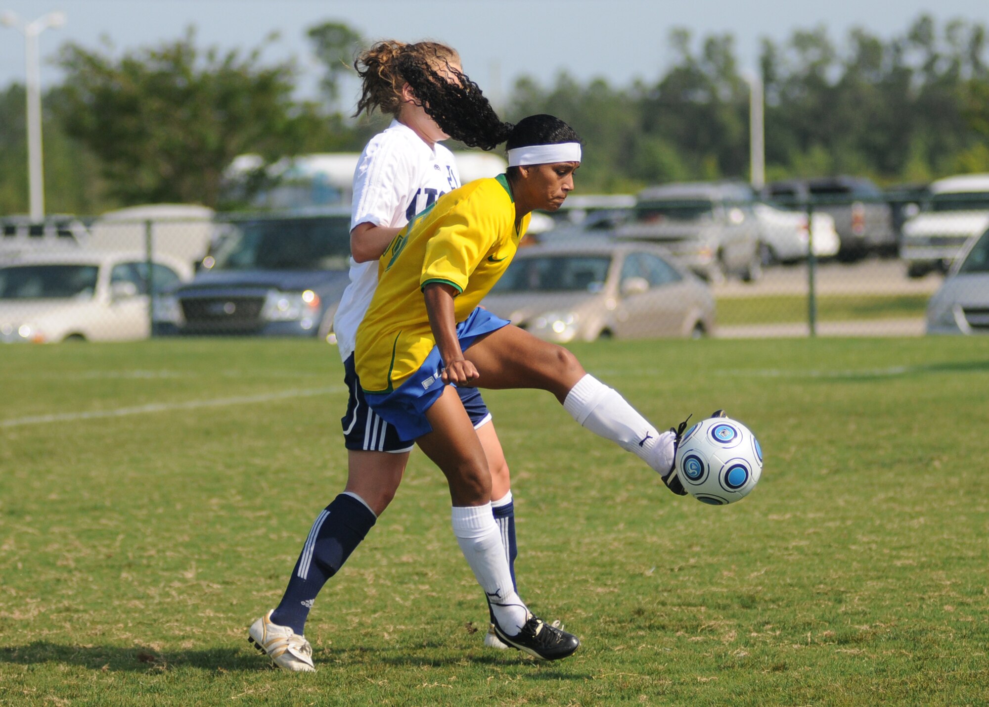 Brazil and the United States compete during the 5th CISM Women’s Soccer Championship at the Gulfport Sports Complex 9 June.  The CISM tournament, hosted by Keesler Air Force Base, includes teams from Brazil, Canada, France, Germany, The Netherlands, The Republic of South Korea and the United States.  Matches are being held June 6 to 13, with the Gold match June 13 at 2 p.m.  Organizers say the tournament gives teams and people who attend a chance to develop bonds and life-long friendships between the countries and a chance to learn about one another’s cultural similarities and differences.  (U.S. Air Force photo by Kemberly Groue)