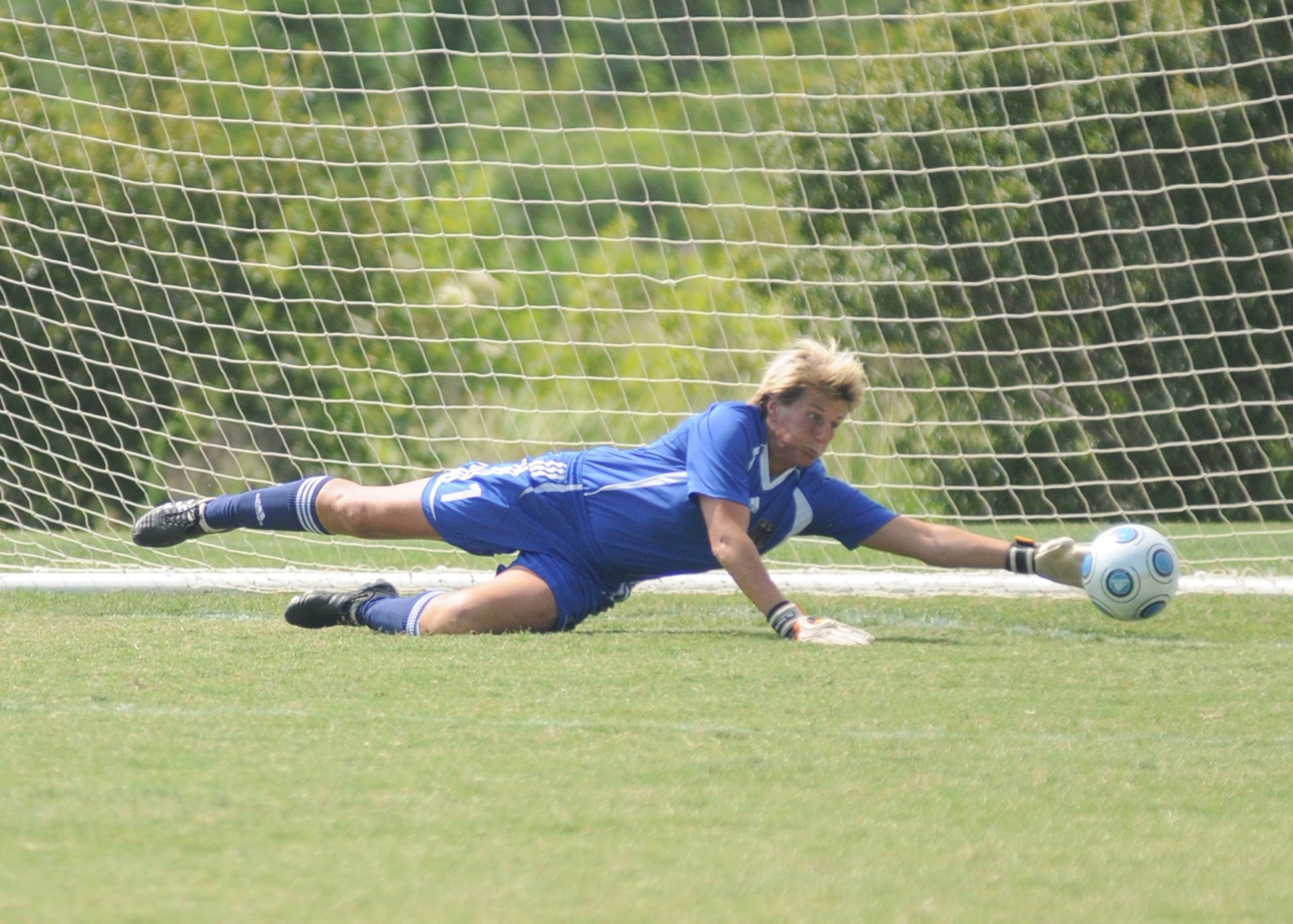 Germany and The Republic of South Korea compete during the 5th CISM Women’s Soccer Championship at the Gulfport Sports Complex 9 June.  The CISM tournament, hosted by Keesler Air Force Base, includes teams from Brazil, Canada, France, Germany, The Netherlands, The Republic of South Korea and the United States.  Matches are being held June 6 to 13, with the Gold match June 13 at 2 p.m.  Organizers say the tournament gives teams and people who attend a chance to develop bonds and life-long friendships between the countries and a chance to learn about one another’s cultural similarities and differences.  (U.S. Air Force photo by Kemberly Groue)
