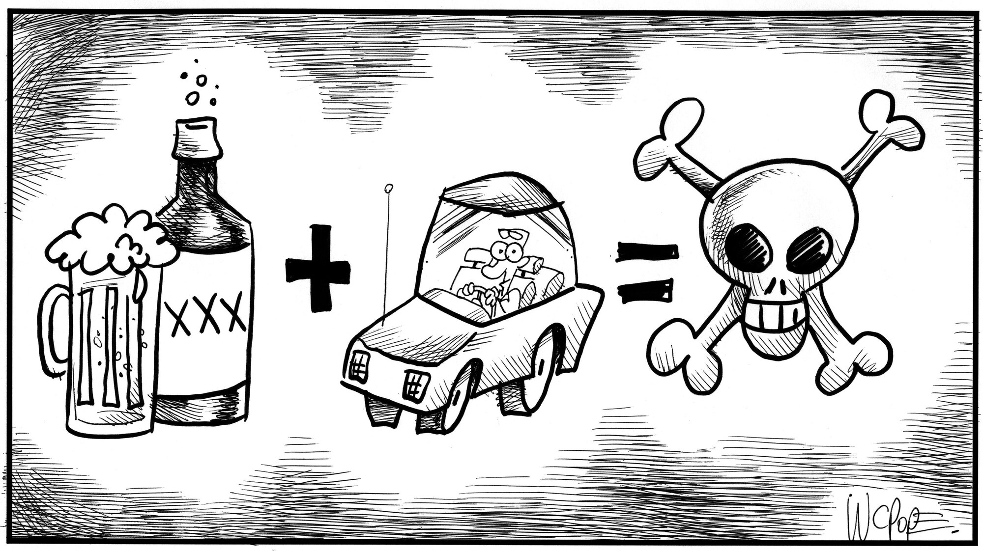 Don't Drink and Drive (b/w), Illustration by Master Sgt. W.C. Pope