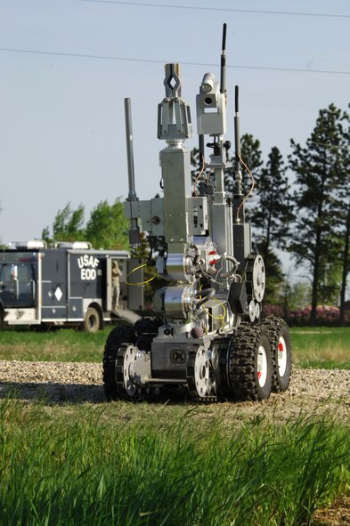 MINOT AIR FORCE BASE, ND – The Andros F6A moves toward a device during a recent, joint anti-terrorism exercise near a base launch facility here, Jun 4.  Two simulated bombs were placed near the facility during this exercise where base personnel, Carpio emergency management service officials, and the Minot Police Department responded.  The purpose of the exercise was to ensure vigilance and readiness in order to defeat possible terrorist threats wherever they may occur. (U.S. Air Force photo by Tech. Sgt. Lee A. Osberry Jr.)