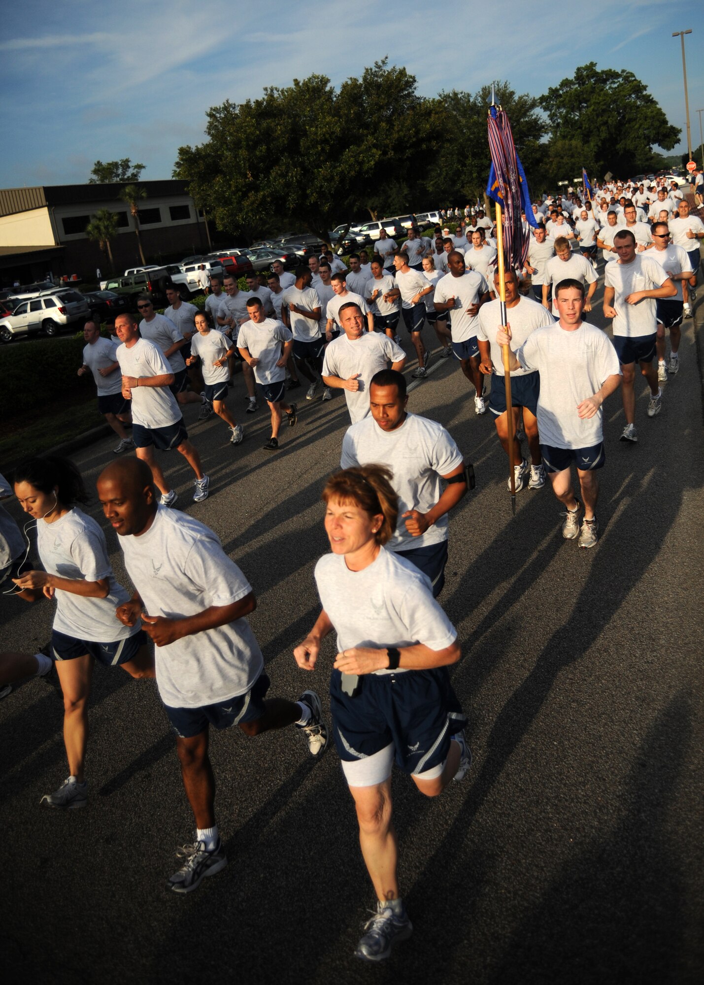 Team Charleston Airmen pace themselves at the start of the Commander's Fitness Challenge 5K run on Charleston AFB June 5. The Commander's Fitness Challenge is held the first Friday of the month and all Airmen are encouraged to attend. More than 350 Airmen from various units participated in the monthly challenge. (U.S. Air Force photo/Senior Airman Timothy Taylor)