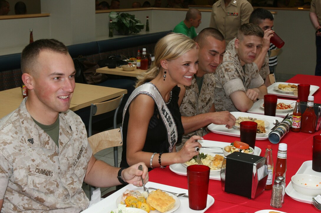 Kristen Dalton, Miss USA 2009, dines with Marines at the mess hall at Marine Barracks Washington, June 11.