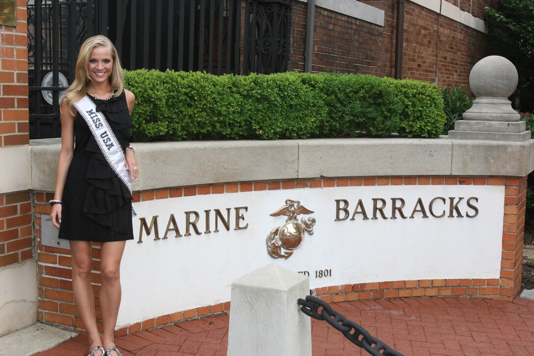Kristen Dalton, Miss USA 2009, visits Marine Barracks Washington, June 11.