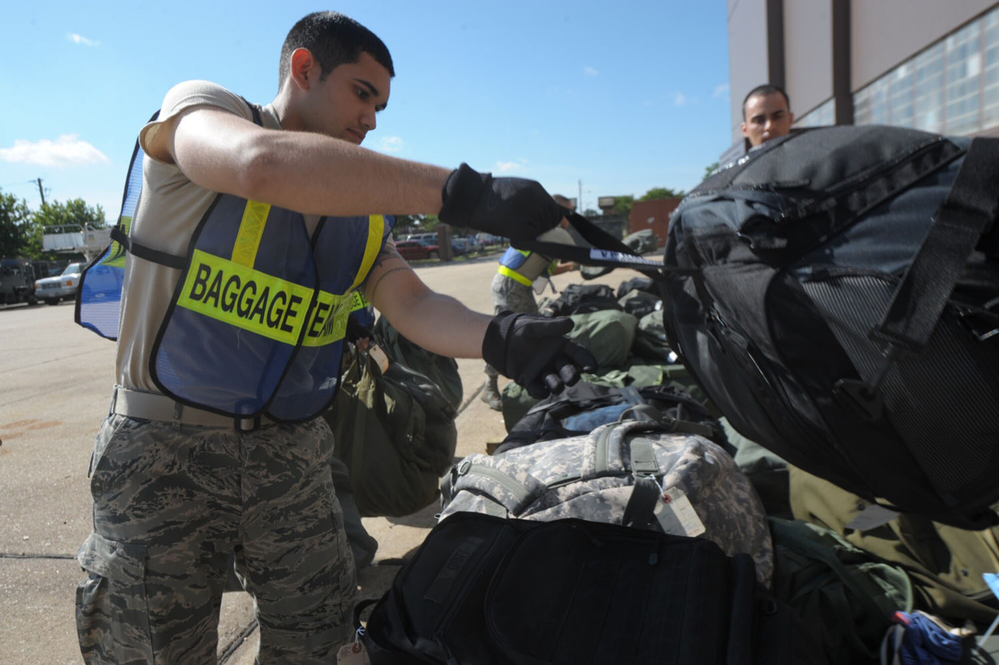LANGLEY AIR FORCE BASE, Va. – Senior Airman Paul Owen, 1st Medical Group heath service management technician, loads a pallet during an Operational Readiness Exercise here June 12.  The June 2009 Phase I ORE was conducted to test and prepare Langley Airmen for future deployments.  (U.S. Air Force photo/Staff Sgt. Barry Loo)