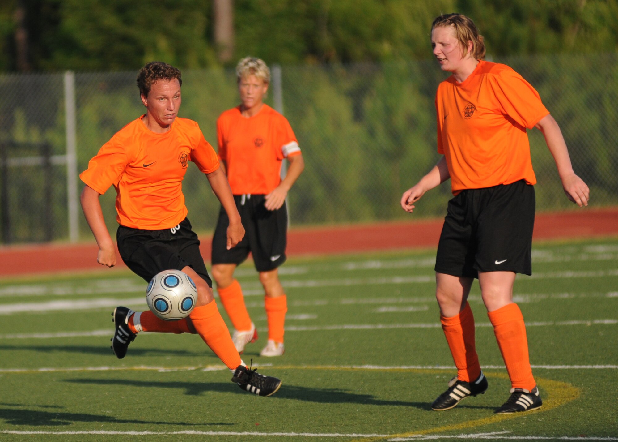 The Netherlands and  Brazil compete during the 5th CISM Women’s Soccer Championship at the Gulfport Sports Complex 11 June.  The CISM tournament, hosted by Keesler Air Force Base, includes teams from Brazil, Canada, France, Germany, The Netherlands, The Republic of South Korea and the United States.  Matches are being held June 6 to 13, with the Gold match June 13 at 2 p.m.  Organizers say the tournament gives teams and people who attend a chance to develop bonds and life-long friendships between the countries and a chance to learn about one another’s cultural similarities and differences.  (U.S. Air Force photo by Kemberly Groue)