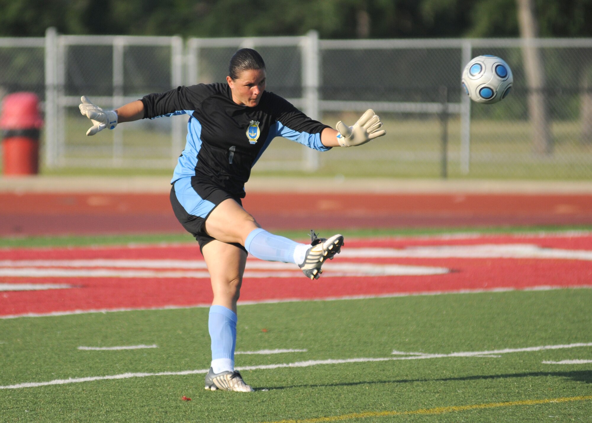 The Netherlands and  Brazil compete during the 5th CISM Women’s Soccer Championship at the Gulfport Sports Complex 11 June.  The CISM tournament, hosted by Keesler Air Force Base, includes teams from Brazil, Canada, France, Germany, The Netherlands, The Republic of South Korea and the United States.  Matches are being held June 6 to 13, with the Gold match June 13 at 2 p.m.  Organizers say the tournament gives teams and people who attend a chance to develop bonds and life-long friendships between the countries and a chance to learn about one another’s cultural similarities and differences.  (U.S. Air Force photo by Kemberly Groue)