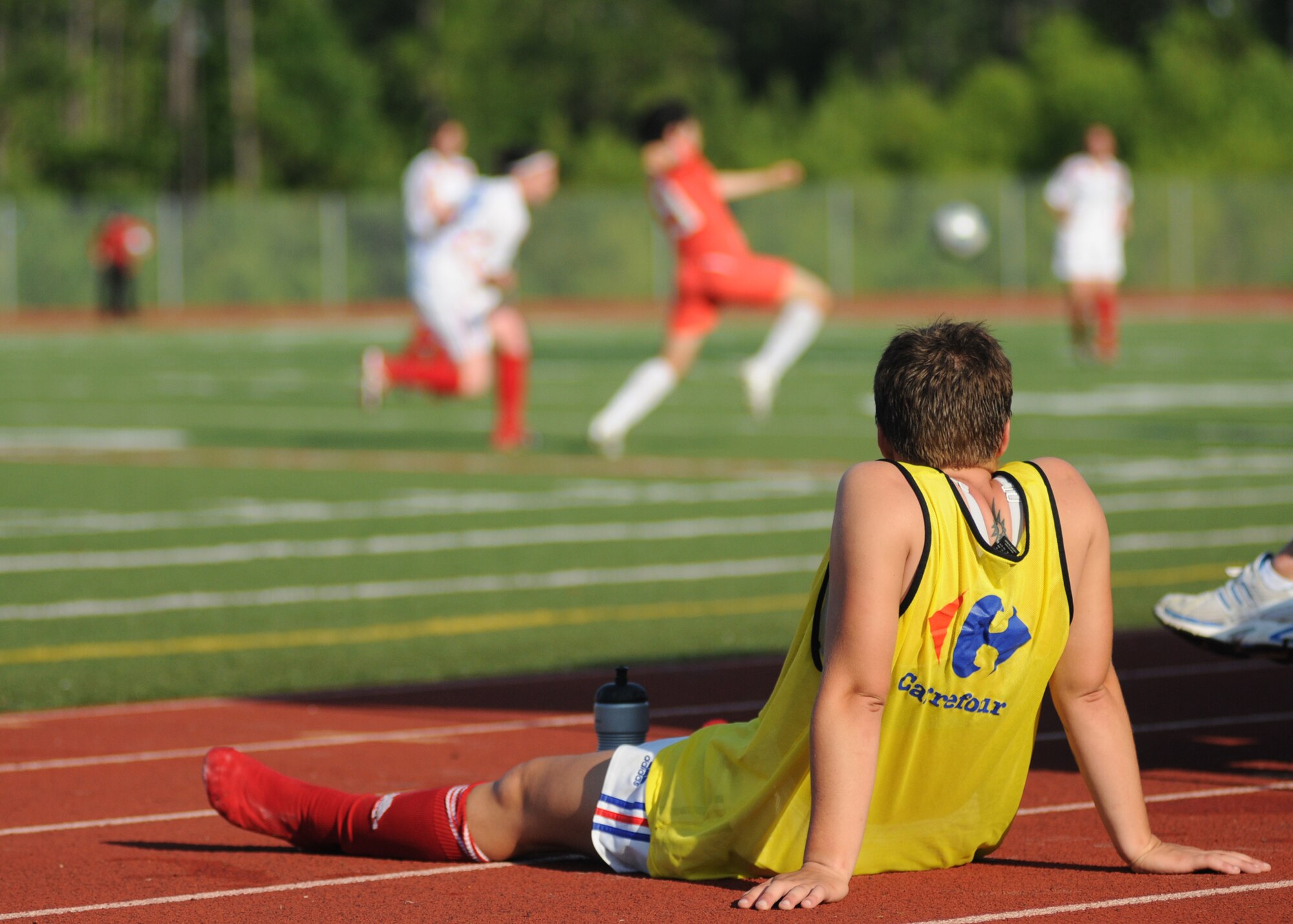 France and The Republic of South Korea compete during the 5th CISM Women’s Soccer Championship at the Gulfport Sports Complex 11 June.  The CISM tournament, hosted by Keesler Air Force Base, includes teams from Brazil, Canada, France, Germany, The Netherlands, The Republic of South Korea and the United States.  Matches are being held June 6 to 13, with the Gold match June 13 at 2 p.m.  Organizers say the tournament gives teams and people who attend a chance to develop bonds and life-long friendships between the countries and a chance to learn about one another’s cultural similarities and differences.  (U.S. Air Force photo by Kemberly Groue)