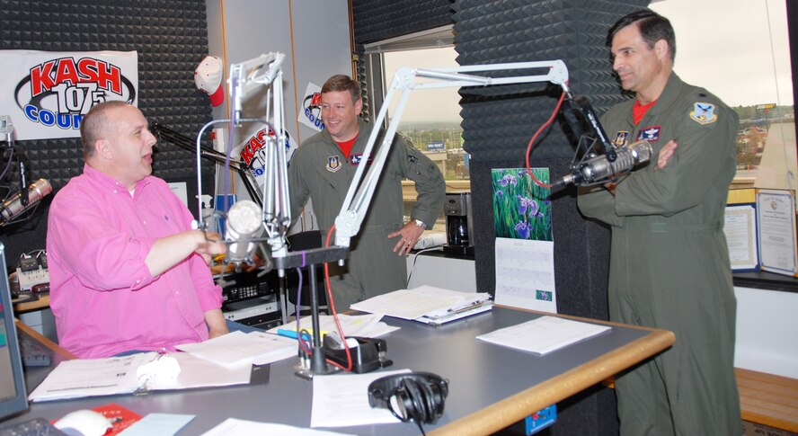 ELMENDORF AIR FORCE BASE, Alaska – Reserve F-22A Raptor pilots Lt. Col. John Hillyer and Maj. Kevin Sutterfield gave live on-air radio interviews to disc jockeys at local Anchorage radio stations June 11. The two pilots from Air Force Reserve Command’s 477th Fighter Group discussed the upcoming joint training exercise Northern Edge 2009. U.S. military units stationed in the Continental United States and the Pacific Theater will participate in the joint training exercise June 15-26 on and above central Alaska ranges and the Gulf of Alaska. Northern Edge is one in a series of U.S. Pacific Command exercise in 2009 that prepare joint forces to respond to crises in the Asian Pacific Region. The exercise is designed to sharpen their skills, to practice operations, techniques, and procedures, to improve command, control and communication relationships, and to develop interoperable plans and programs. Approximately 9,000 U.S. Active Duty and Reserve component Soldiers, Sailors, Airmen, and marines will participate with more than 200 aircraft from all the services. Northern Edge is the largest military training exercise scheduled in Alaska this year with virtual and constructive participants covering nine time zones exercising alongside live players. (U.S. Air Force photo/Staff Sgt. Andrea Knudson)