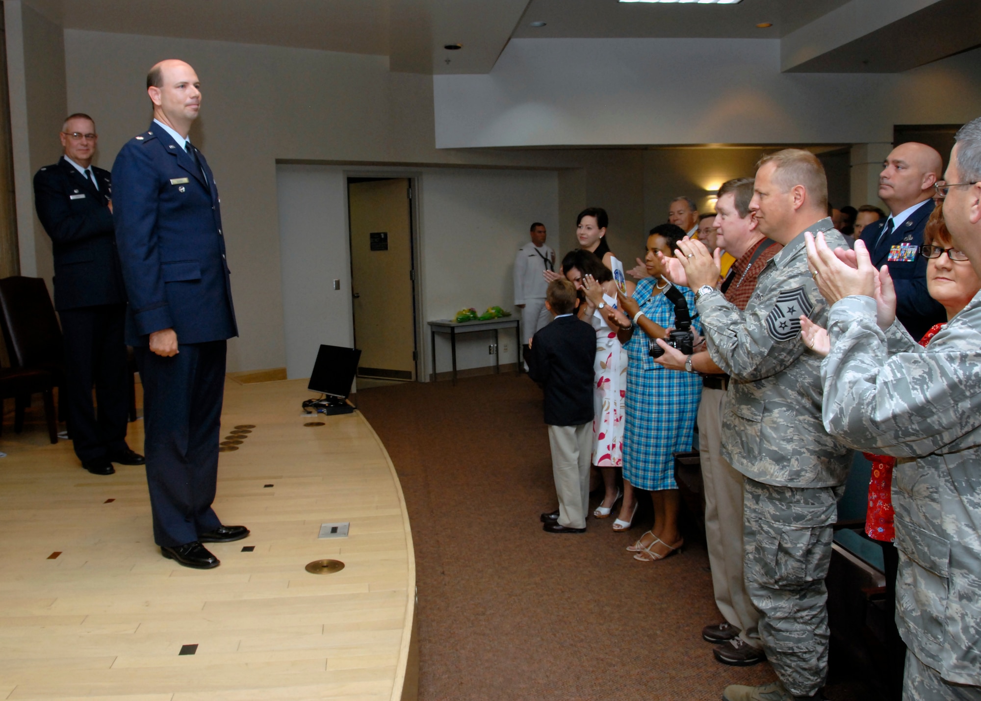 Sheppard welcomes Lt. Col. Mark Sloan, incoming 366th Training Squadron commander, at the change of command ceremony June 11. The outgoing commander of the squadron was Lt. Col. Matthew Bobb. (U.S. Air Force photo/Harry Tonemah)