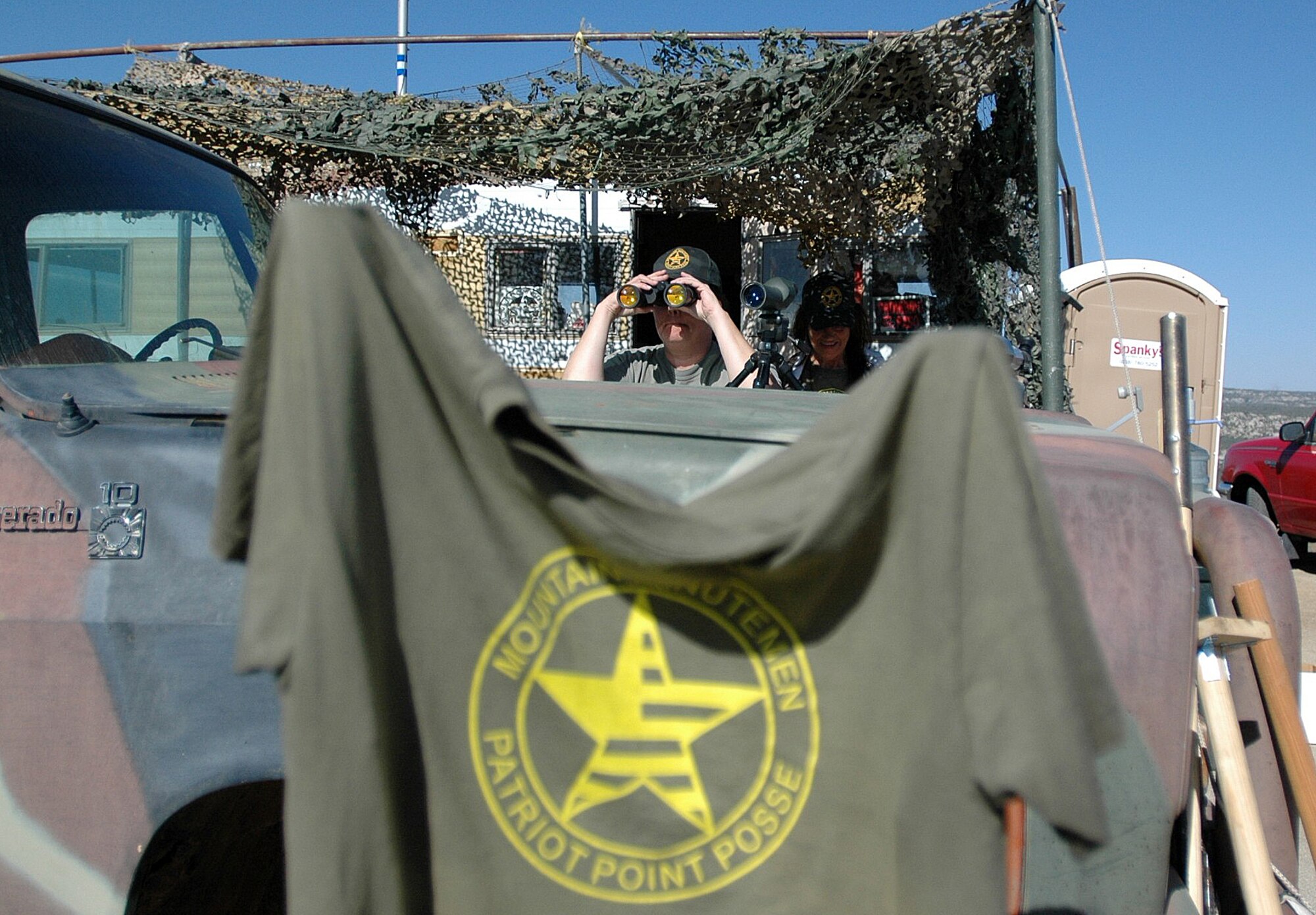 Members of the Patriot Point Posse of the Mountain Minutemen keep a close watch for illegal activity upon the border. A civilian, all-volunteer organization gave praise to the work done to improve infrastructure there by the 201st Red Horse Squadron, Pennsylvania Air National Guard.  (Photo by Capt. Jay Ostrich)