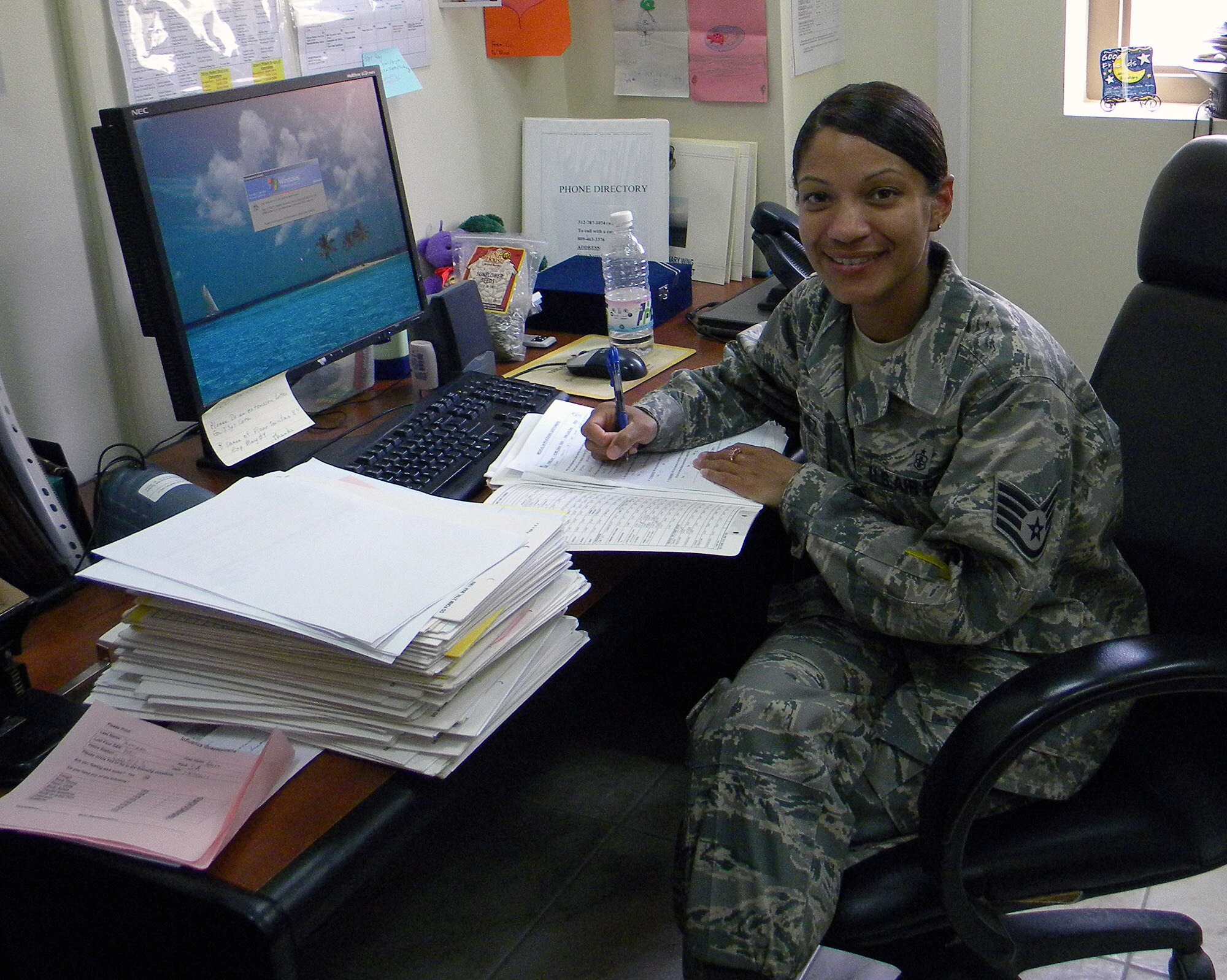 SOUTHWEST ASIA -- Staff Sgt. Pricila Martinez, 386th Expeditionary Medical Group Public Health assistant NCOIC, is deployed from the United States Air Force School of Aerospace Medicine at Brooks City Base, Texas.  (U.S. Air Force courtesy photo)