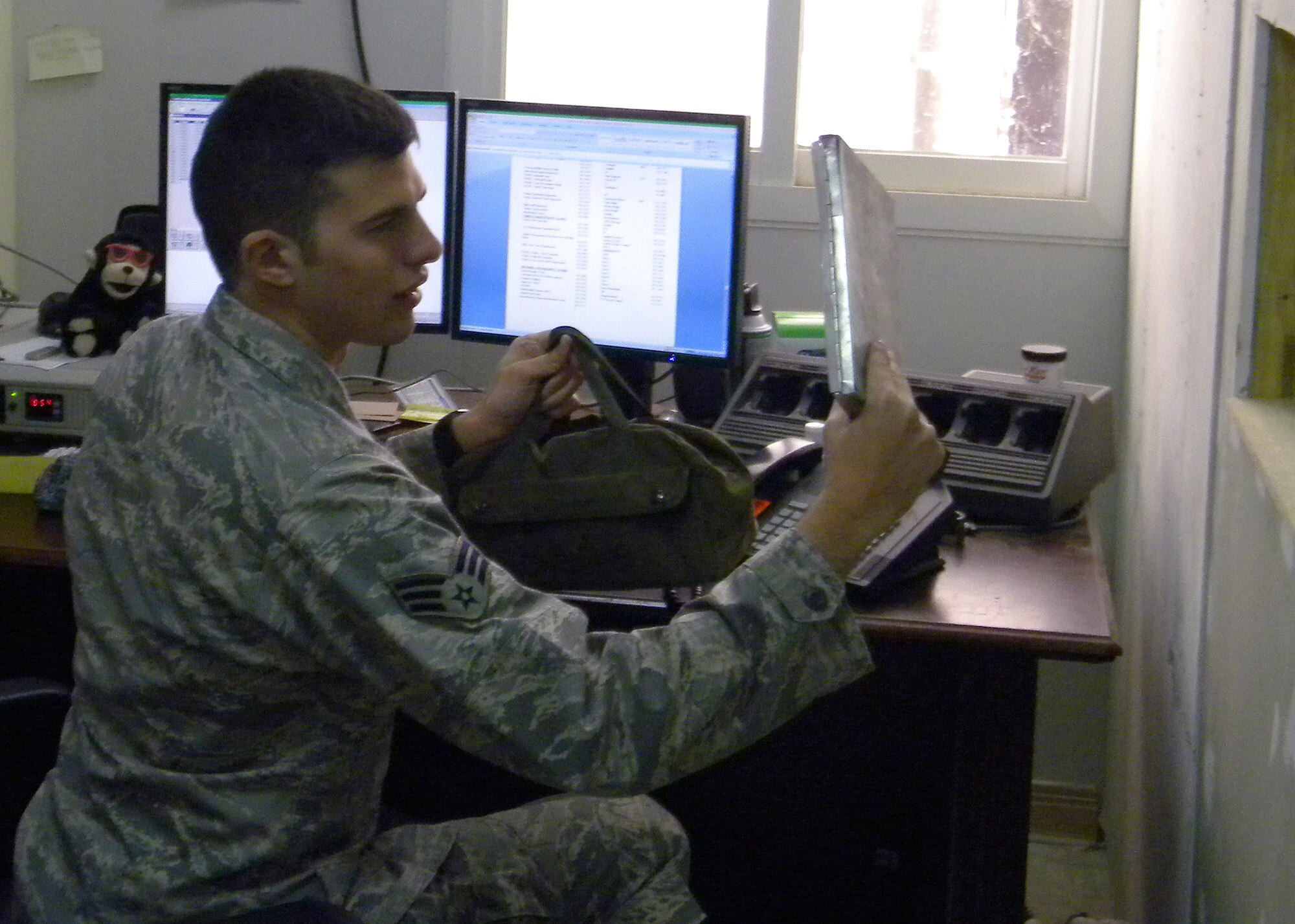 SOUTHWEST ASIA -- Senior Airman Lee Snyder, 386th Expeditionary Logistics Readiness Squadron fuels controller, is deployed from the 5th Logistics Readiness Squadron at Minot Air Force Base, N.D. (U.S. Air Force courtesy photo)