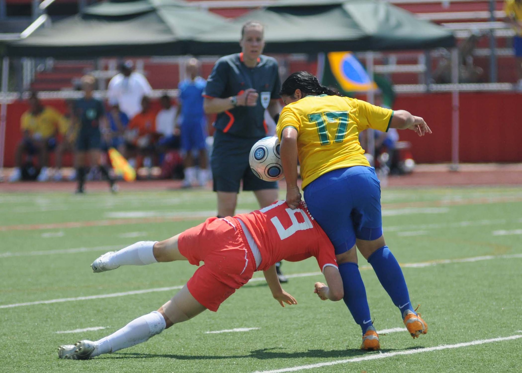 Brazil won the gold medal over the Republic of Korea, 1-0, in the championship game of the 5th CISM Women’s Soccer Championship at the Biloxi High Stadium, June 13.  The Netherlands won the bronze medal.  The CISM tournament, hosted by Keesler Air Force Base, also included teams from Germany, Canada, France and the United States.   (U.S. Air Force photo by Kemberly Groue)