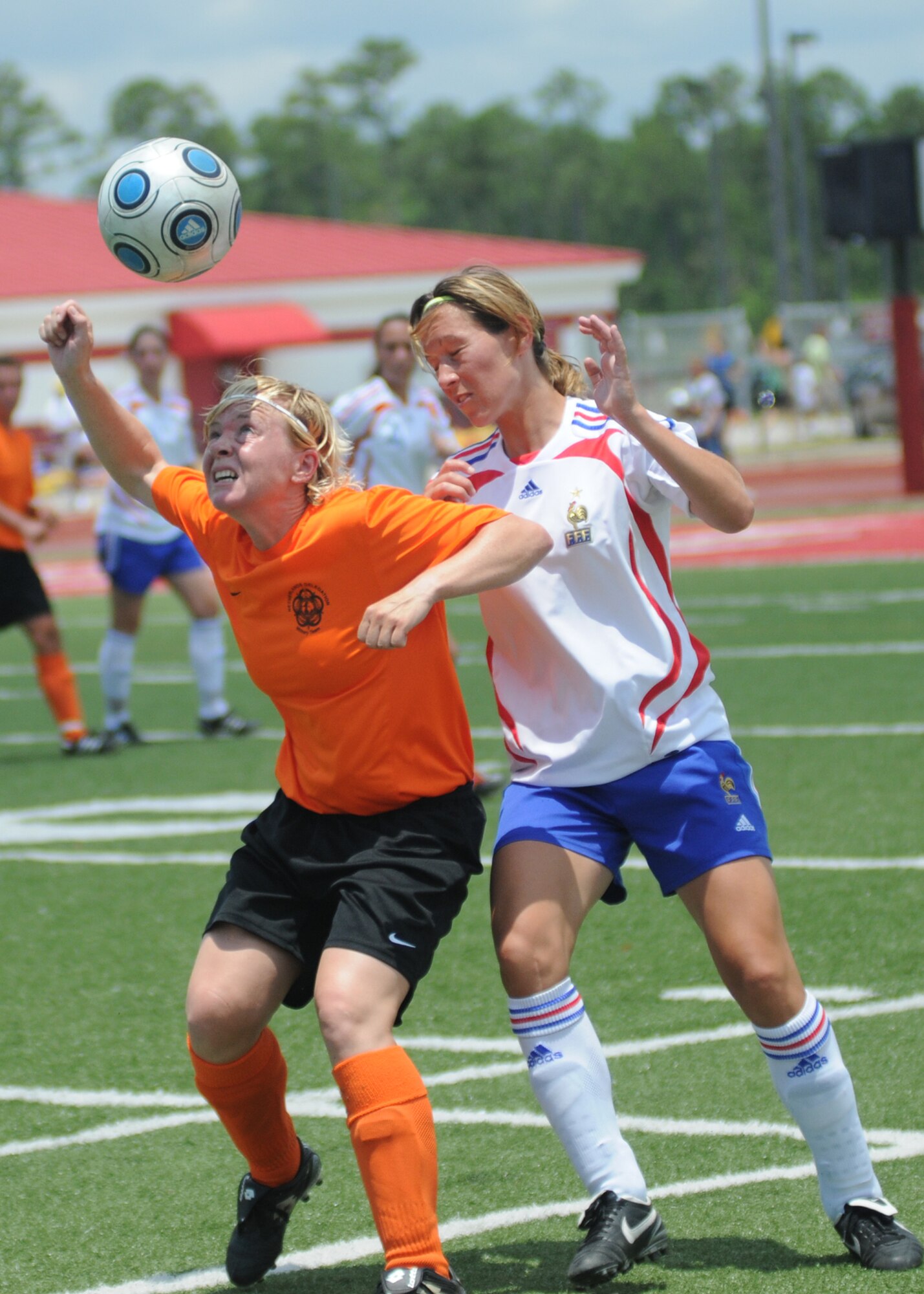 In a match that went into overtime, The Netherlands held on to win the bronze medal over France, 2-1, during the final day of the 5th CISM Women’s Soccer Championship at the Biloxi High Stadium, June 13.  The CISM tournament, hosted by Keesler Air Force Base, also included teams from Germany, Canada Brazil, the Republic of South Korea and the United States.   The Brazilian team won the gold medal and Korea earned the silver medal. (U.S. Air Force photo by Kemberly Groue)