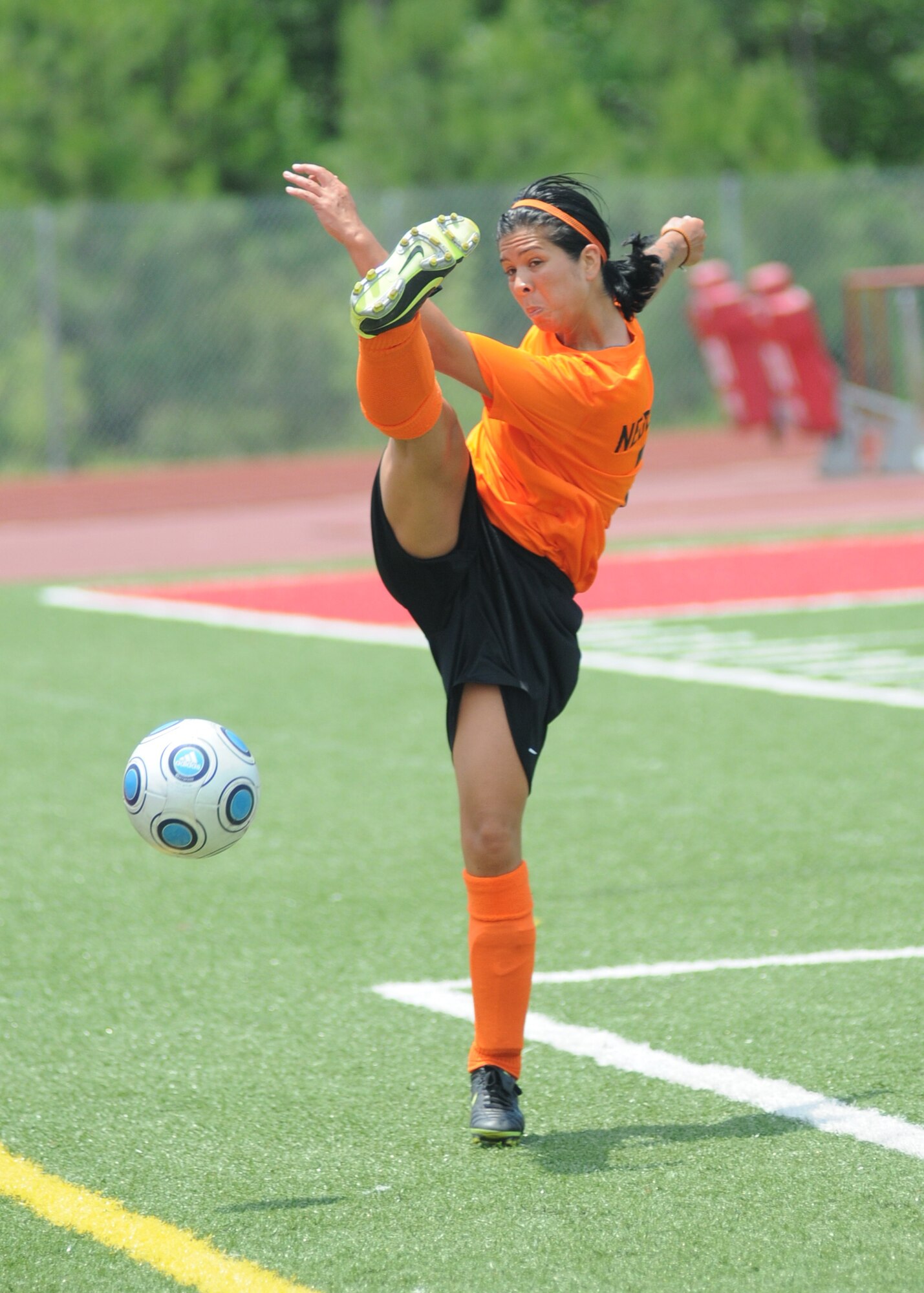 In a match that went into overtime, The Netherlands held on to win the bronze medal over France, 2-1, during the final day of the 5th CISM Women’s Soccer Championship at the Biloxi High Stadium, June 13.  The CISM tournament, hosted by Keesler Air Force Base, also included teams from Germany, Canada Brazil, the Republic of South Korea and the United States.   The Brazilian team won the gold medal and Korea earned the silver medal. (U.S. Air Force photo by Kemberly Groue)