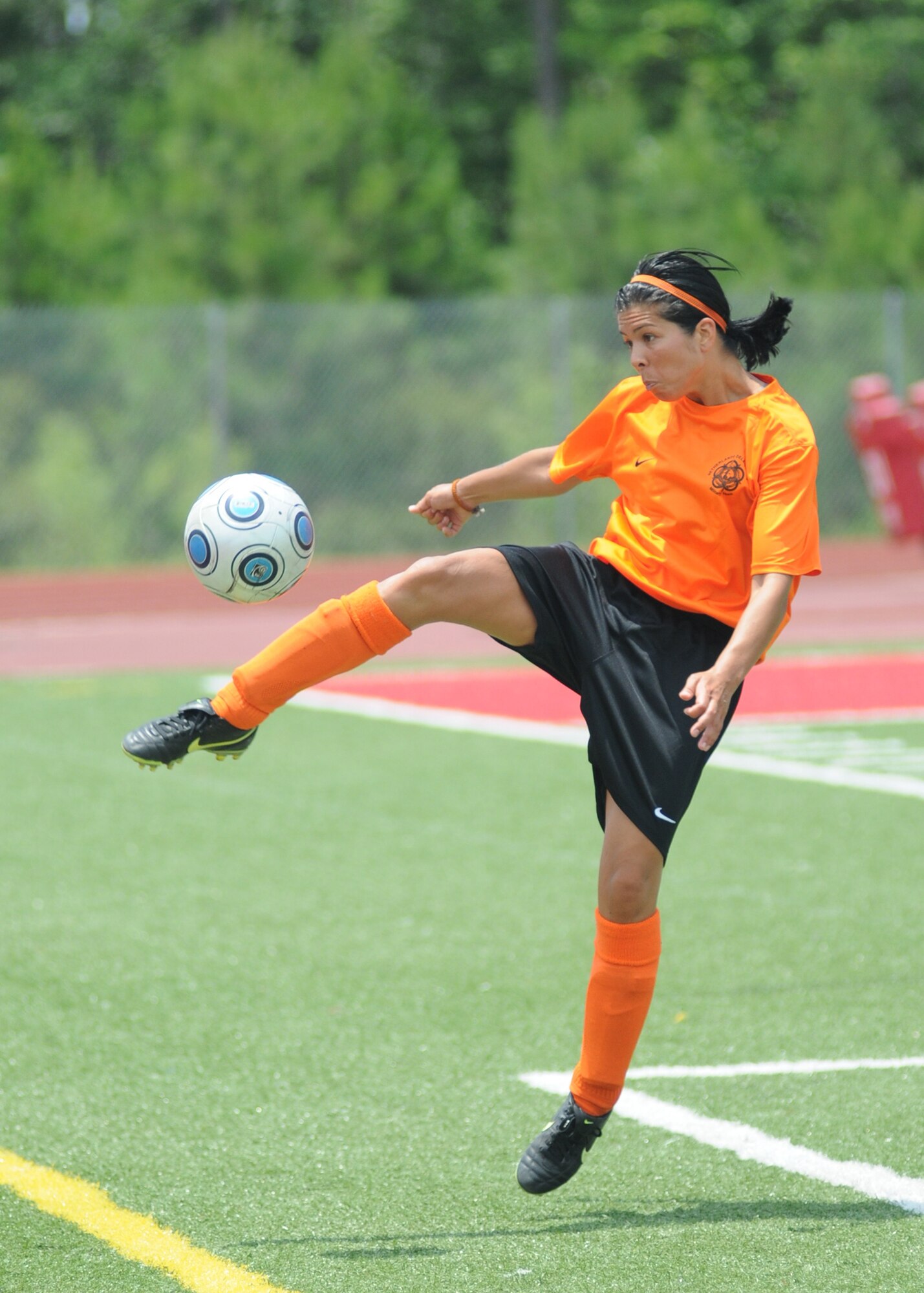 In a match that went into overtime, The Netherlands held on to win the bronze medal over France, 2-1, during the final day of the 5th CISM Women’s Soccer Championship at the Biloxi High Stadium, June 13.  The CISM tournament, hosted by Keesler Air Force Base, also included teams from Germany, Canada Brazil, the Republic of South Korea and the United States.   The Brazilian team won the gold medal and Korea earned the silver medal. (U.S. Air Force photo by Kemberly Groue)