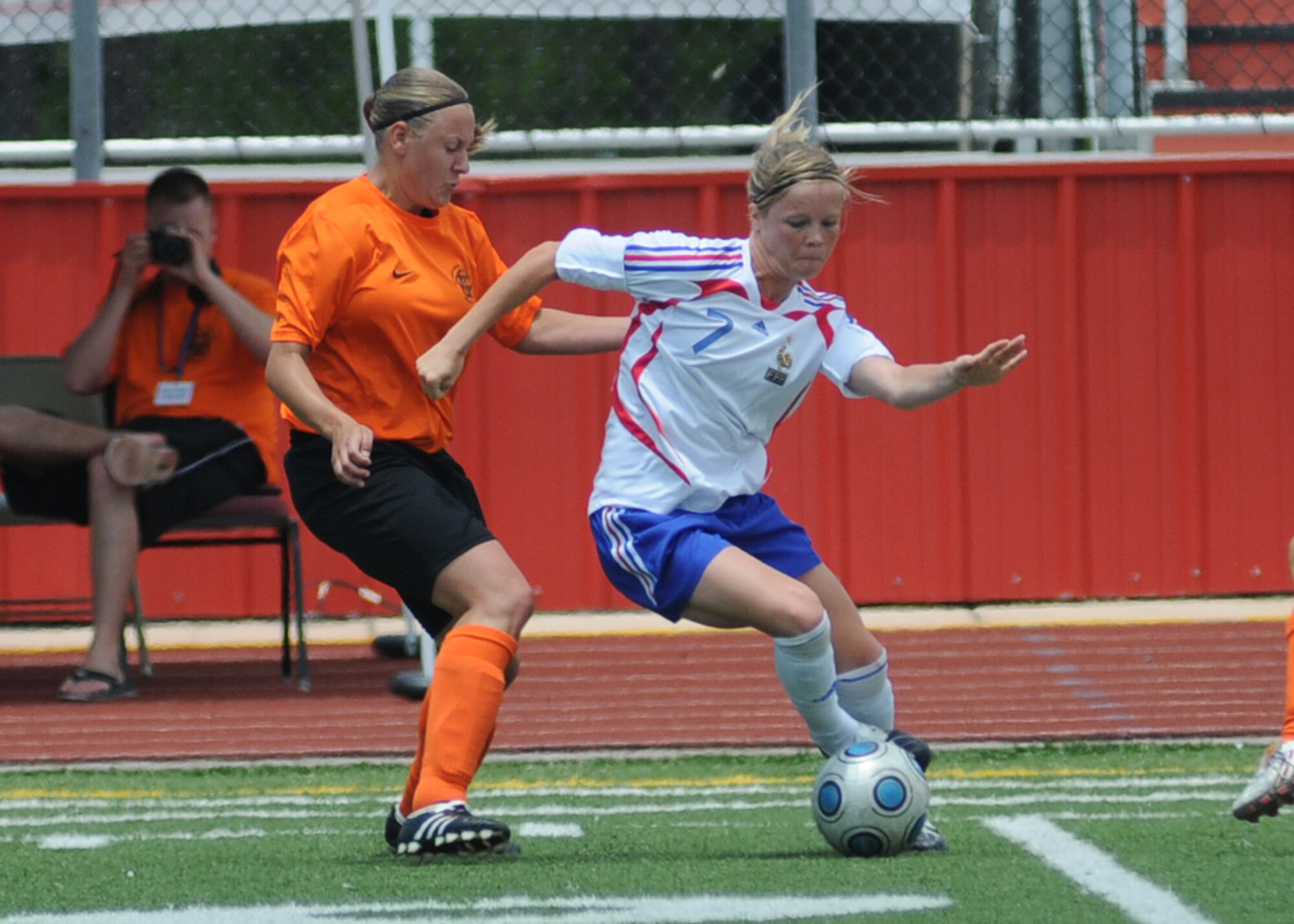 In a match that went into overtime, The Netherlands held on to win the bronze medal over France, 2-1, during the final day of the 5th CISM Women’s Soccer Championship at the Biloxi High Stadium, June 13.  The CISM tournament, hosted by Keesler Air Force Base, also included teams from Germany, Canada Brazil, the Republic of South Korea and the United States.   The Brazilian team won the gold medal and Korea earned the silver medal. (U.S. Air Force photo by Kemberly Groue)