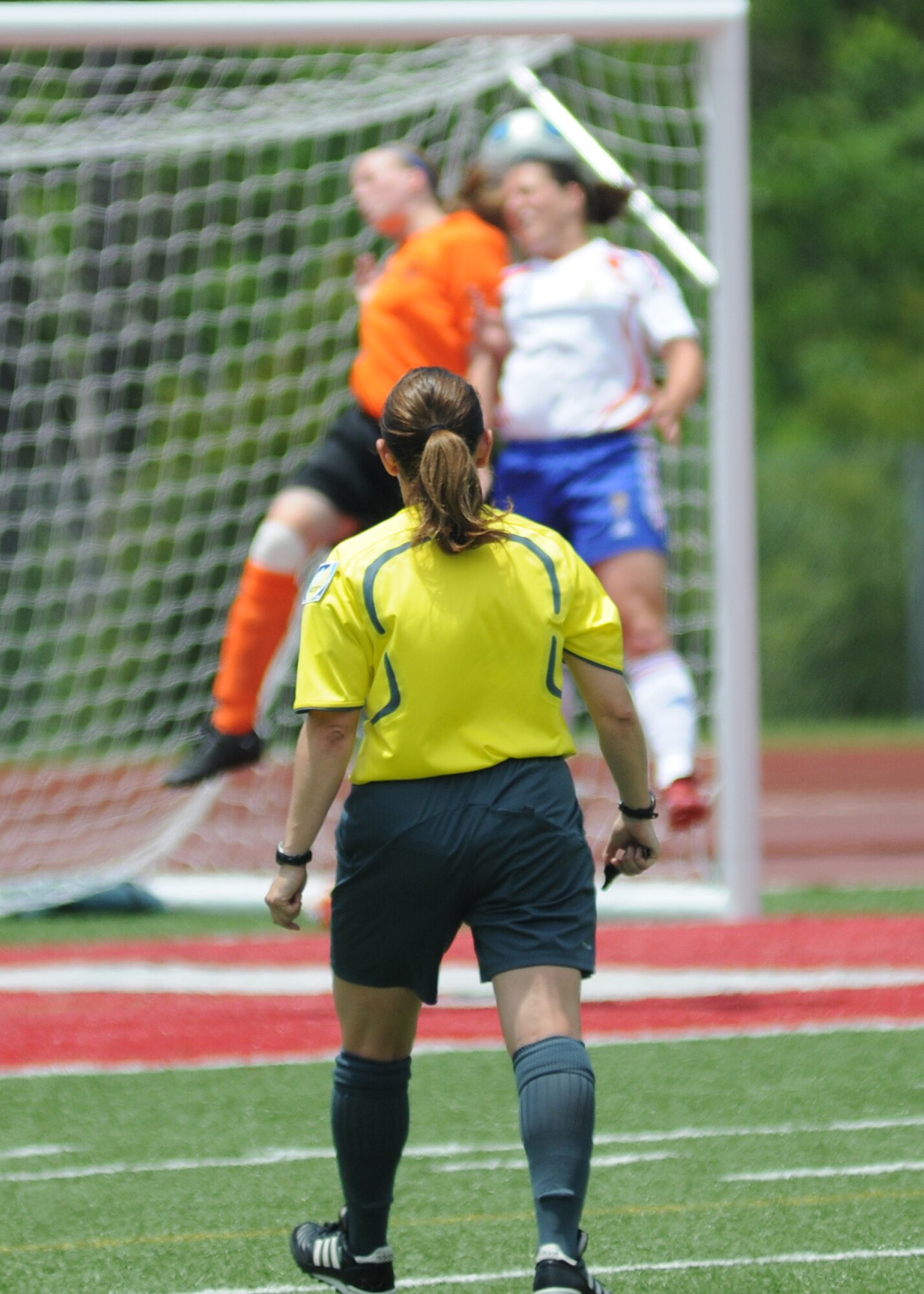 In a match that went into overtime, The Netherlands held on to win the bronze medal over France, 2-1, during the final day of the 5th CISM Women’s Soccer Championship at the Biloxi High Stadium, June 13.  The CISM tournament, hosted by Keesler Air Force Base, also included teams from Germany, Canada Brazil, the Republic of South Korea and the United States.   The Brazilian team won the gold medal and Korea earned the silver medal. (U.S. Air Force photo by Kemberly Groue)