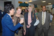 In a “partnering” event, the 42nd Medical Group hosted executives from Montgomery hospitals Friday. Shown from left are 42nd MDG commander Col. Diana Atwell; Vicky Jones, vice president of operations at Jackson Hospital; Lynne Parker, CEO and administrator at Baptist Medical Center South; and Jeffery Hicks, vice president of Ancillary Services. (U.S. Air Force photo/Jamie Pitcher)