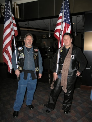 Members of the local Patriot Guard Riders pose for a photo Jan. 20 at the Colorado Springs Airport as they await returing members of the Air Force Reserve's 302nd Aeromedical Staging Squadron from a six-month deployment to Iraq. The PGR, which boasts its support for each deployment of military members in the Pikes Peak area, was established in August 2005 as a deterrent to protesters who disrupted military funerals because of their differing views and opposition to combat operations in Iraq and Afghanistan. (U.S. Air Force photo/Tech. Sgt. David D. Morton)