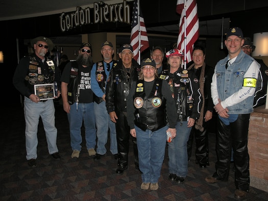 Members of the local Patriot Guard Riders pose for a photo Jan. 20 at the Colorado Springs Airport as they await returing members of the Air Force Reserve's 302nd Aeromedical Staging Squadron from a six-month deployment to Iraq. The PGR, which boasts its support for each deployment of military members in the Pikes Peak area, was established in August 2005 as a deterrent to protesters who disrupted military funerals because of their differing views and opposition to combat operations in Iraq and Afghanistan. (U.S. Air Force photo/Tech. Sgt. David D. Morton)