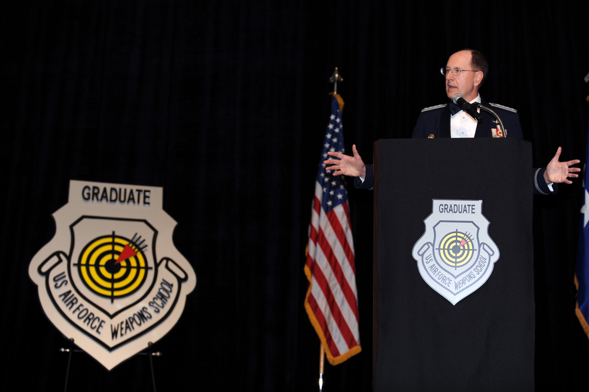 Gen. Robert Kehler, Commander of Air Force Space Command, gives his keynote speech at the U.S. Air Force Weapons School graduation; Jun. 13. Since Sept. 11, 2001 Airmen have amassed more than 440,000 combat flying hours operating 24 hours a day, 365 days a year, providing joint force commanders critical intelligence, surveillance, reconnaissance and strike capabilities. (U.S. Air Force photo by Airman 1st Class Brett Clashman)