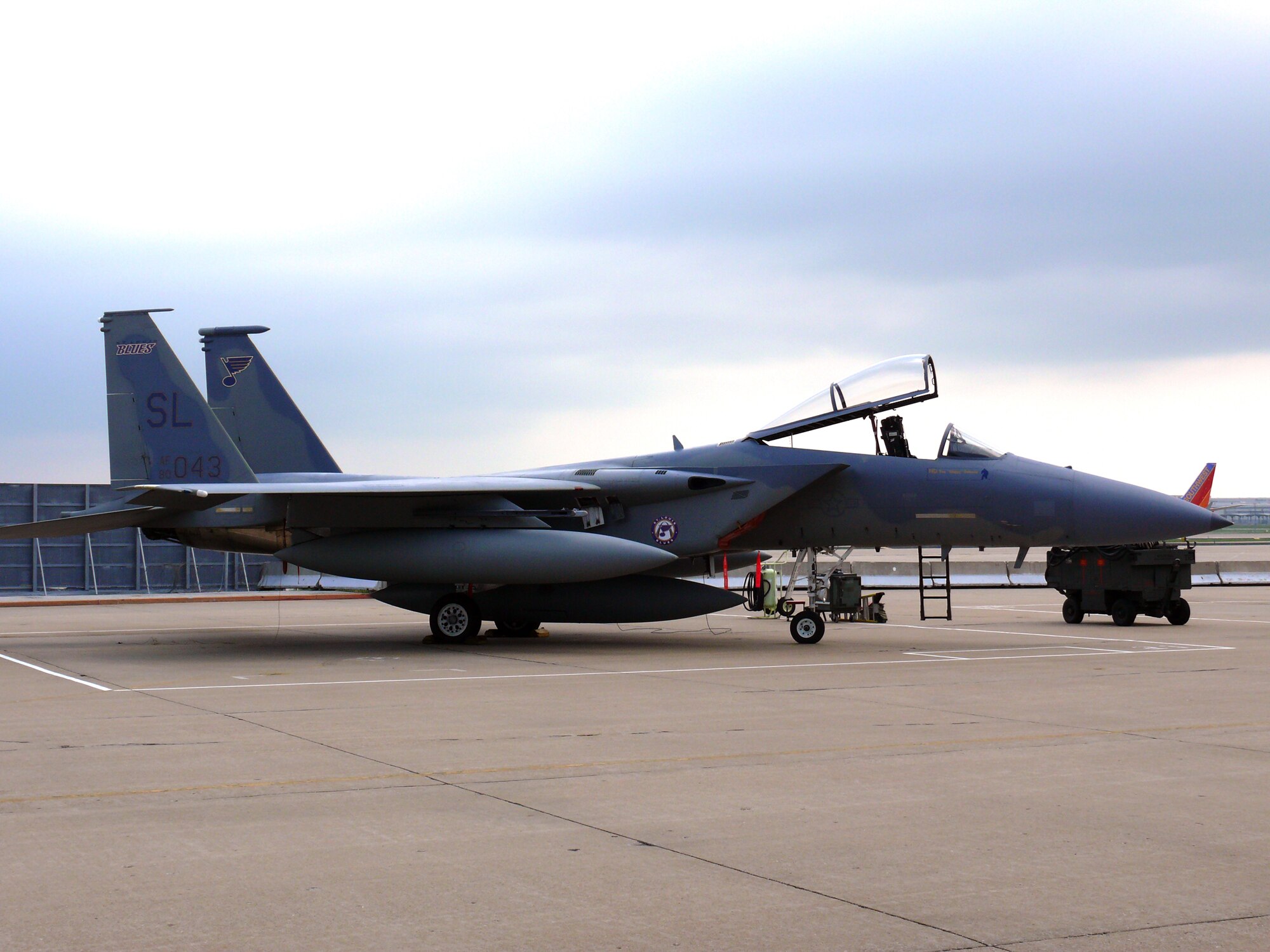 F-15 C aircraft prior to departure to it's new duty location at Hickam AFB, HI during the end of era ceremony at the 131st Fighter Wing June 13, 2009. (Photo By John Quin)
