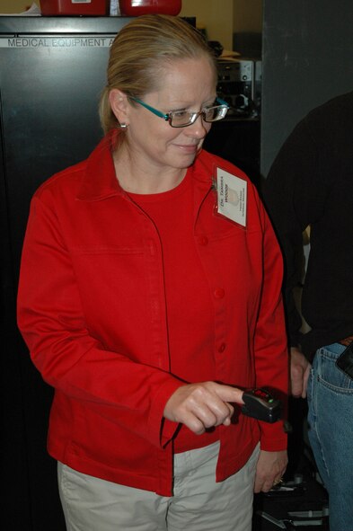 Dr. Tambra Woods gets her vital signs check June 13 with the 34th Aeromedical Evacuation Squadron's latest technology at Peterson Air Force Base, Colo. Dr. Woods, a physician with Front Range Internal Medicine in nearby Englewood, Colo., was one of 17 employers invited to attend the 302nd Airlift Wing's annual Employer Appreciation Day. The employers, who employ an Air Force reservist, were treated to an up close look of the wing, an orientation flight in a C-130 Hercules and a traditional meal at the base's dining facility. (U.S. Air Force photo/Tech. Sgt. Daniel Butterfield)