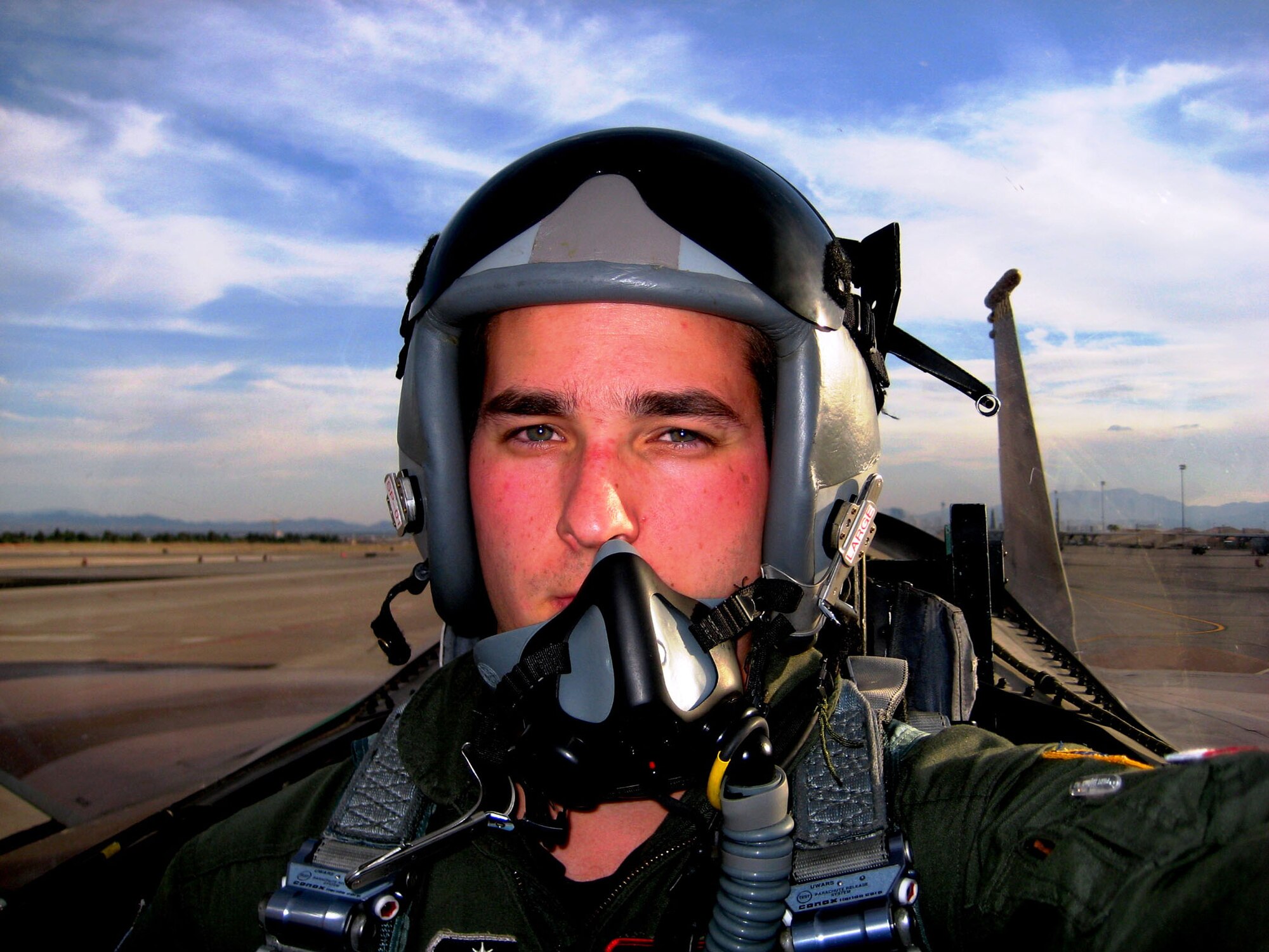 Cadet First Class Andrew Novak receives an incentive flight in the back seat of an F-15 during a training sortie with the 65th Aggressors Squadron at Nellis AFB, Nev. Cadet Novak spent five weeks at the Air Force Operational Test and Evaluation Center’s Detachment 6 at Nellis as part of a mentoring program between AFOTEC and the U.S. Air Force Academy. The program leverages AFOTEC experience in operations, acquisitions, and test to create a comprehensive mentoring program to assist USAFA cadets during their academic and professional development. Cadet Novak is an aeronautical engineering student.