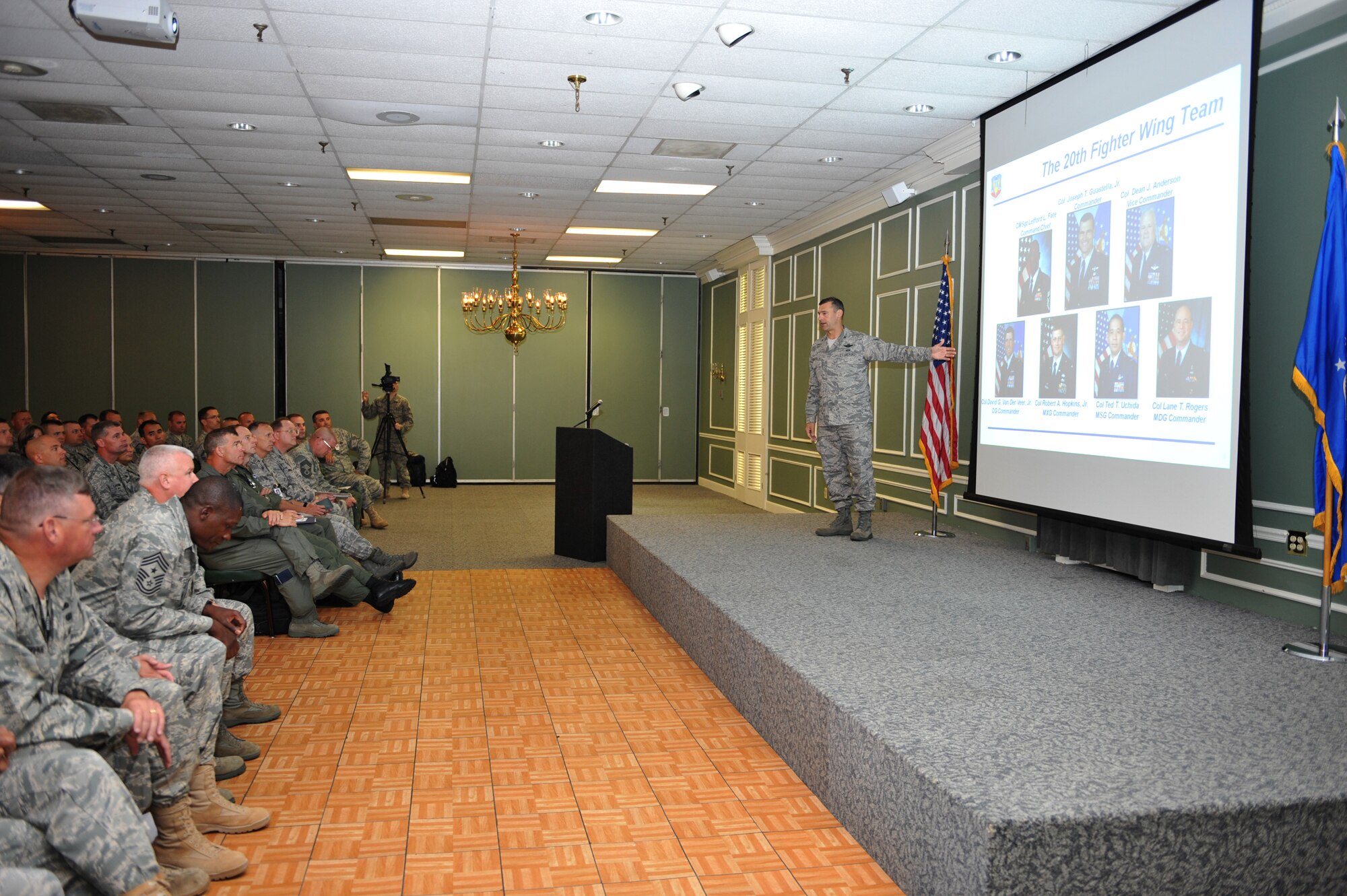 SHAW AIR FORCE BASE, S.C.-  20th Fighter Wing Commander, Colonel Joseph T. Guastella Jr. introduces the Air Combat Command Inspector General team to Shaw's leaders just following the teams arrival for the operational readiness inspection. The inspection provides Shaw the opportunity to demonstrate its combat potential and lethality, June 14, 2009. (U.S. Air Force Photo by: TSgt Josef Cole)
