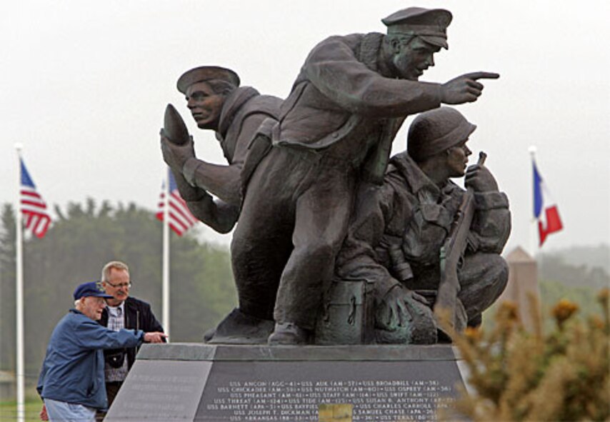 The United States Navy Memorial at Utah Beach, Normandy, France.  JAC Navy Lieutenants Frank Huffman and Michael Greer were selected to raise the American and French flags at the opening of ceremonies on the 65th anniversary of D-Day, June 6, 2009 (Photo Courtesy Navy Times)