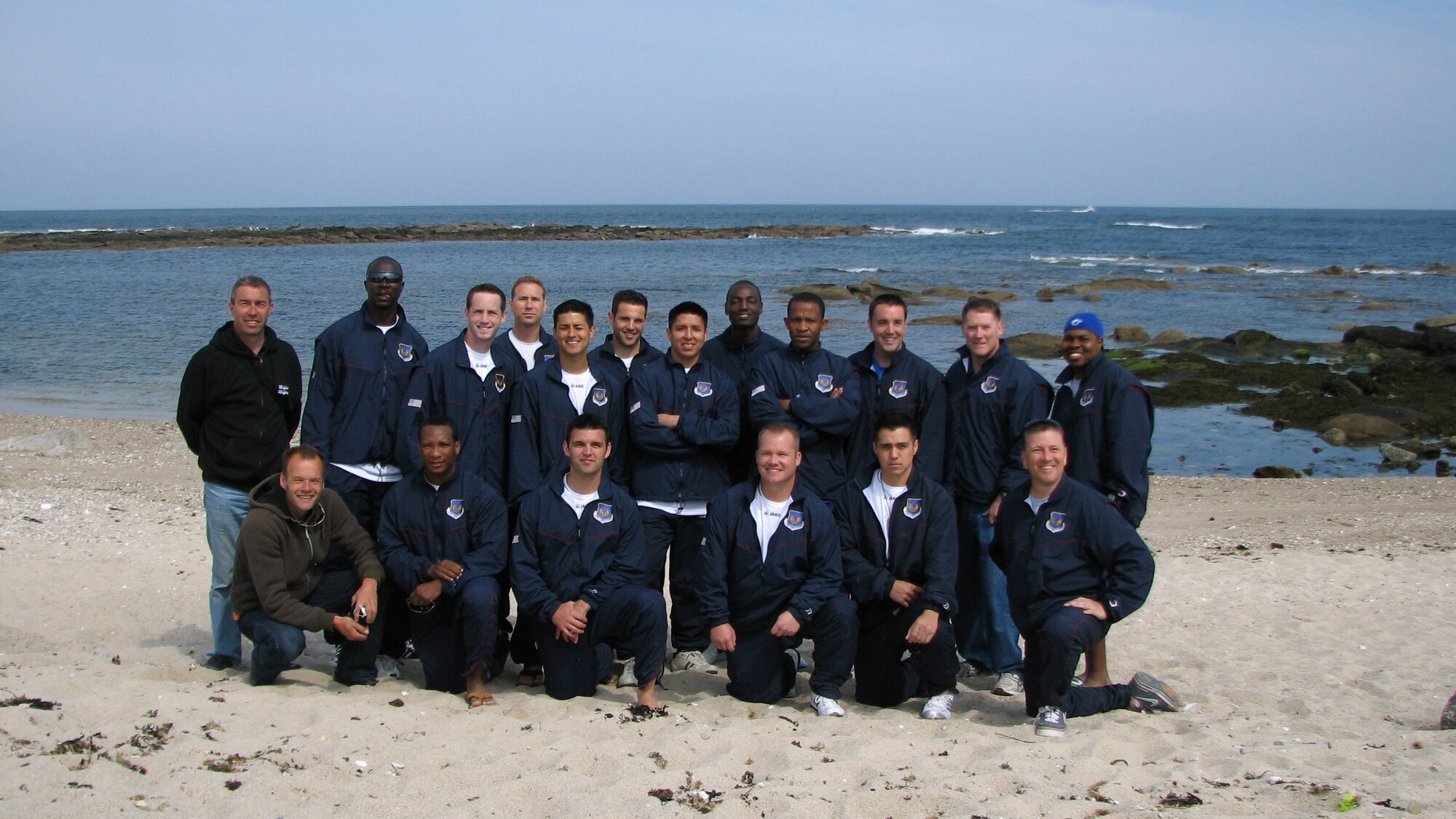 The USAFE Men's Soccer team competed in the 65th Anniversary D-Day celebration tournament at Saint Pierre Eglise Normandy, June 6th. The competition commerated a similar competition 65 years ago when a US Special services Officer organized a
soccer match between American soldiers and a local French team to take their
minds off the war.  The score in the first match 65 years ago was
4-1; however, in the rematch the USAFE team defeated a combined French team
4-2.
