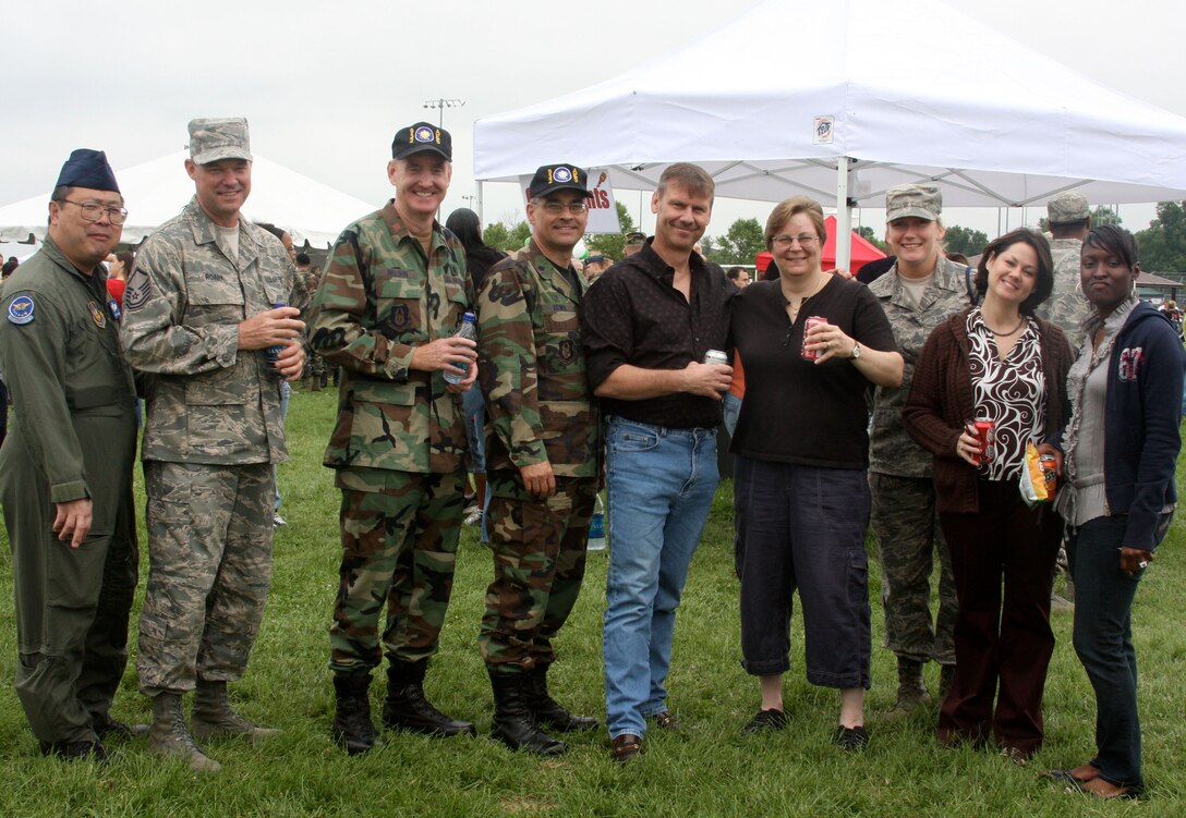 Members of the 932nd Aeromedical Evacuation Squadron take time to pose for a photograph at the Scott Air Force Base Match Up Picnic on Friday, June 12th. (U.S. Air Force photo/Tech. Sgt. Melissa J. Calabrese)