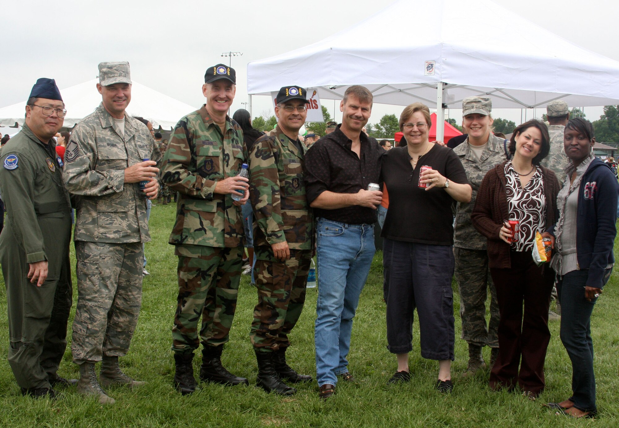 Members of the 932nd Aeromedical Evacuation Squadron take time to pose for a photograph at the Scott Air Force Base Match Up Picnic on Friday, June 12th. (U.S. Air Force photo/Tech. Sgt. Melissa J. Calabrese)